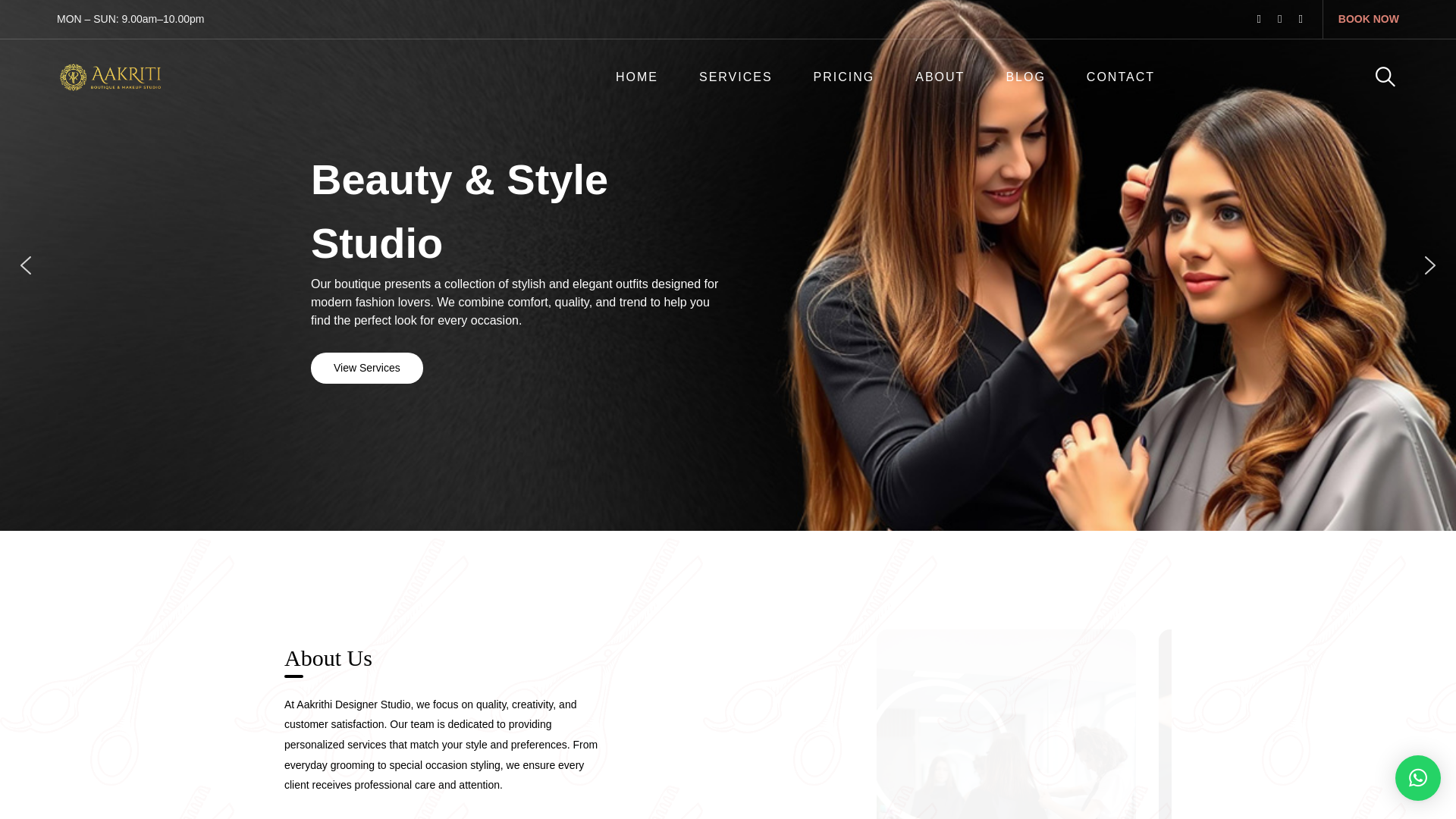 website screenshot of https://aakritimakeoverstudio.com/