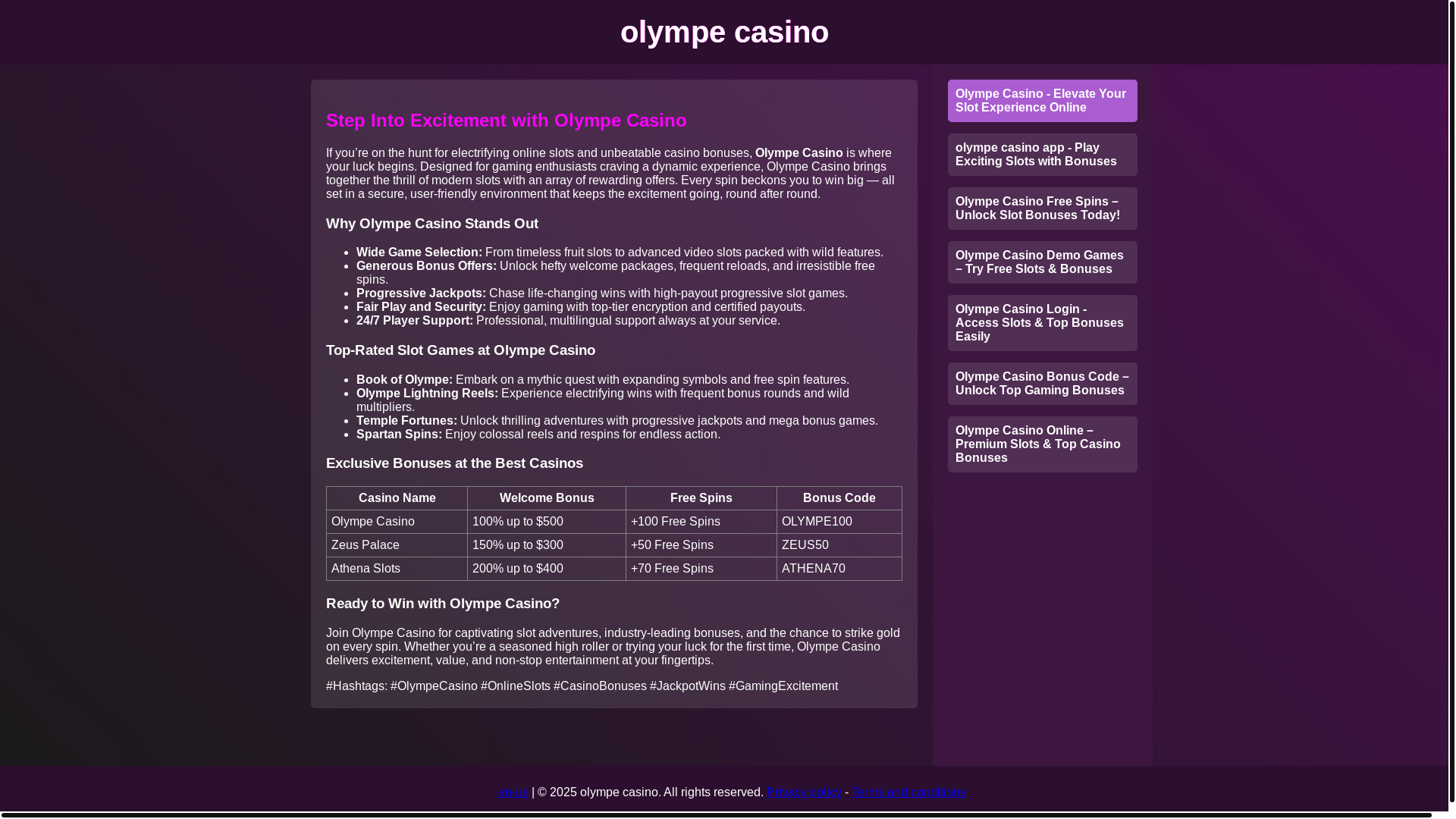website screenshot of https://play-olympecasino.net/