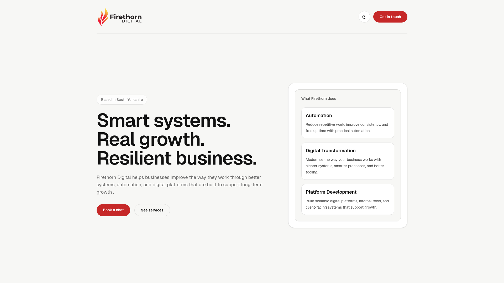 website screenshot of https://firethorndigital.co.uk