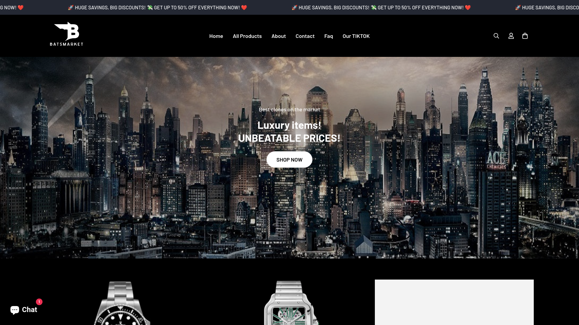 website screenshot of https://batsmarket.store
