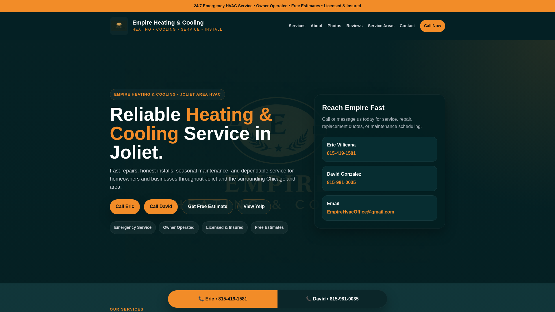 website screenshot of https://empireheatandcool.com/