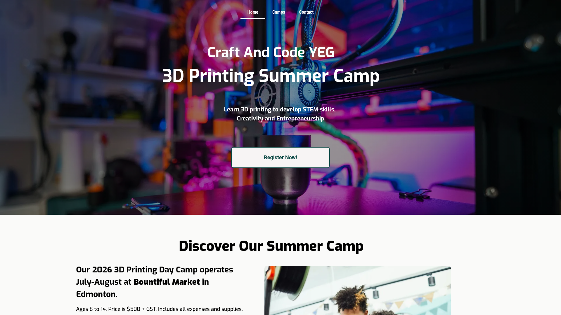 website screenshot of https://craftandcodeyeg.ca/