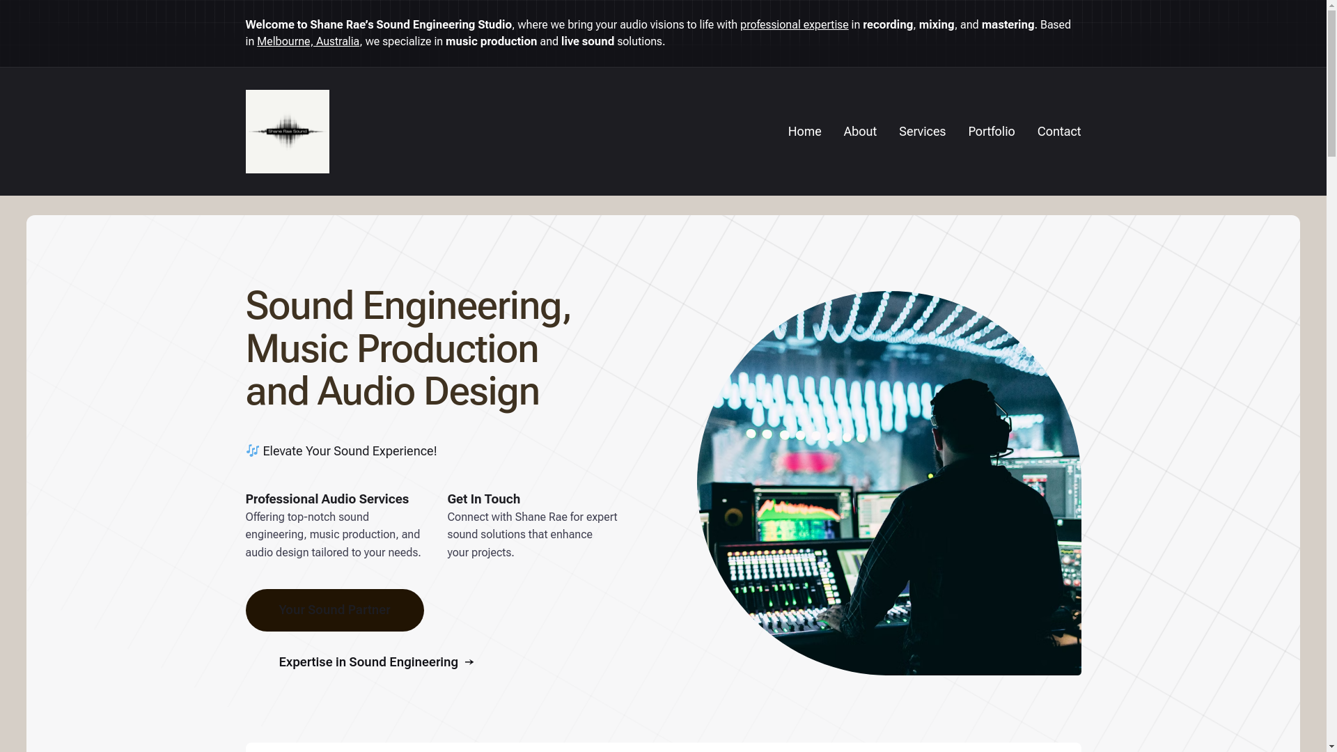 website screenshot of https://shaneraesound.com/
