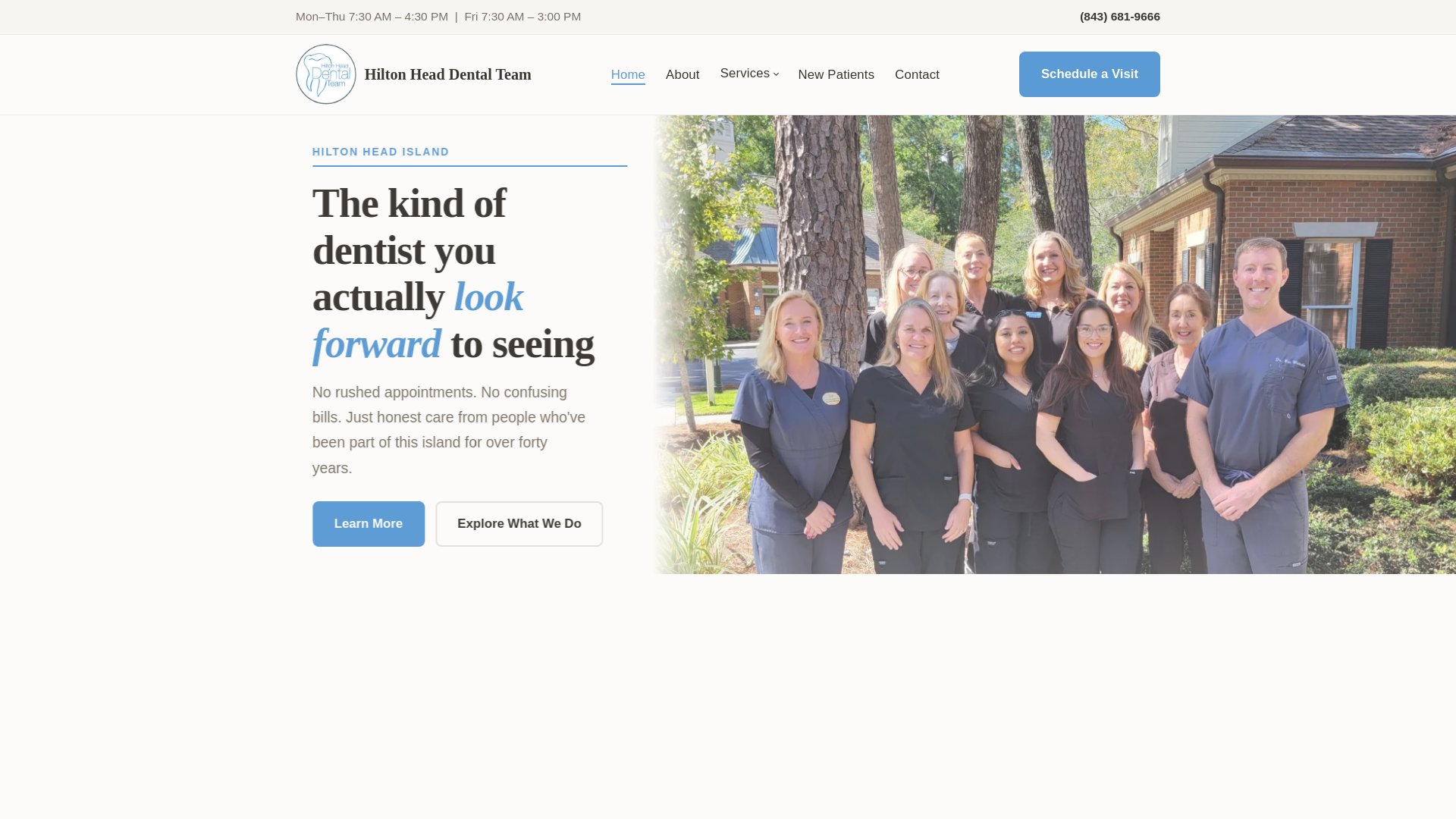 website screenshot of https://hiltonheaddentalteamcom-c62bx.kinsta.page