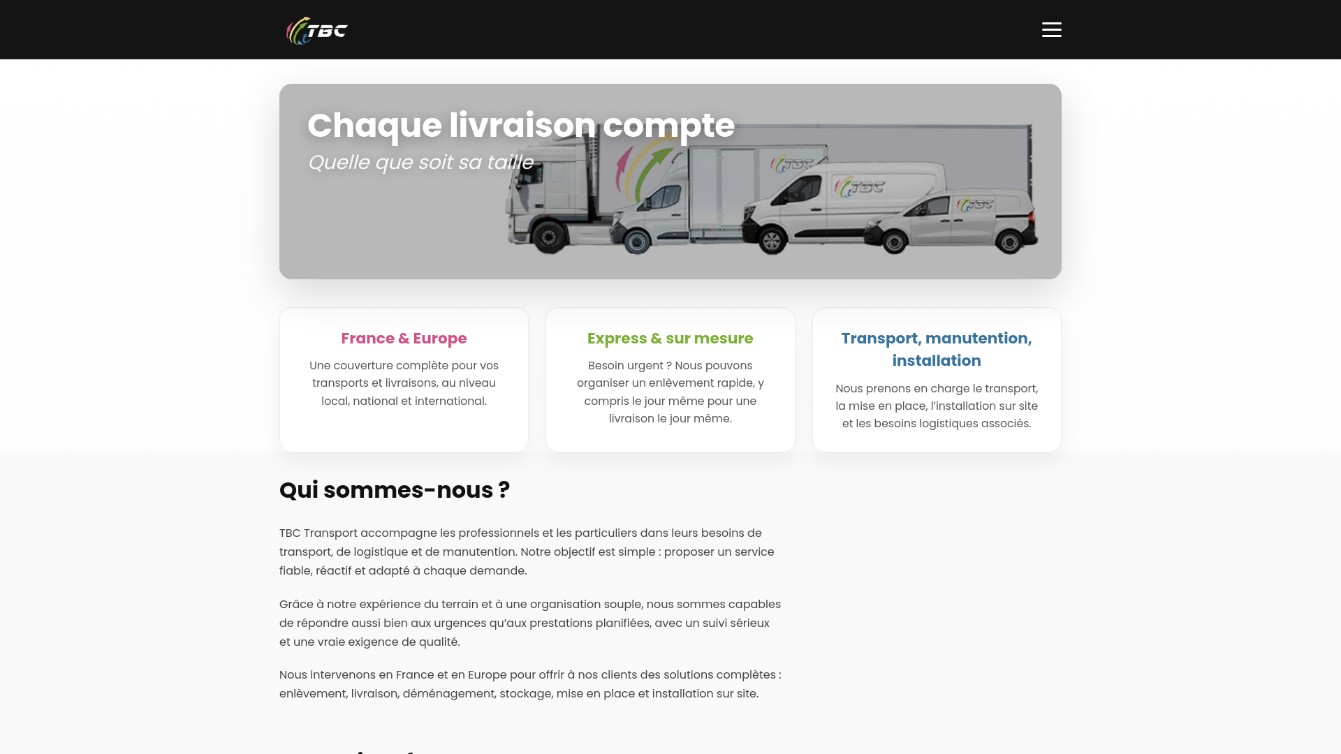 website screenshot of https://tbctransport.fr/