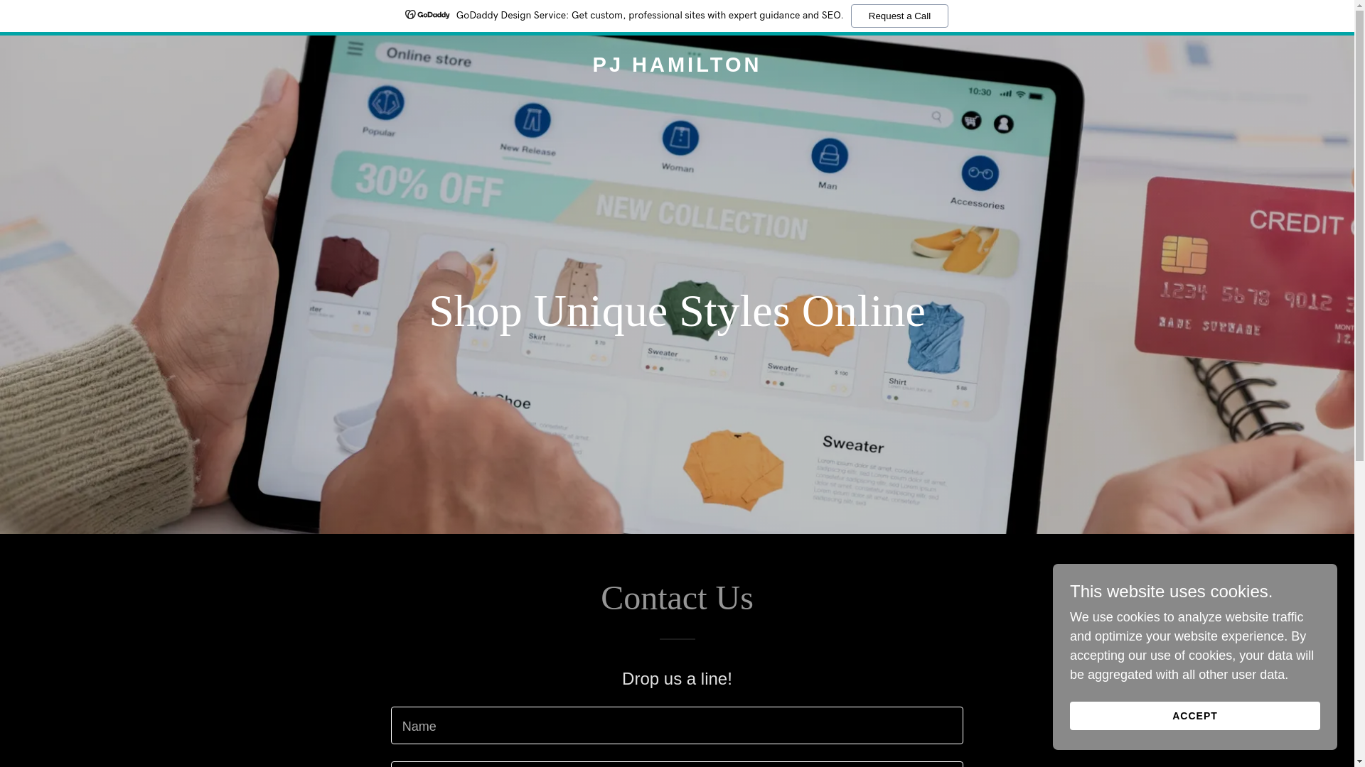 website screenshot of https://pjhamilton.shop/