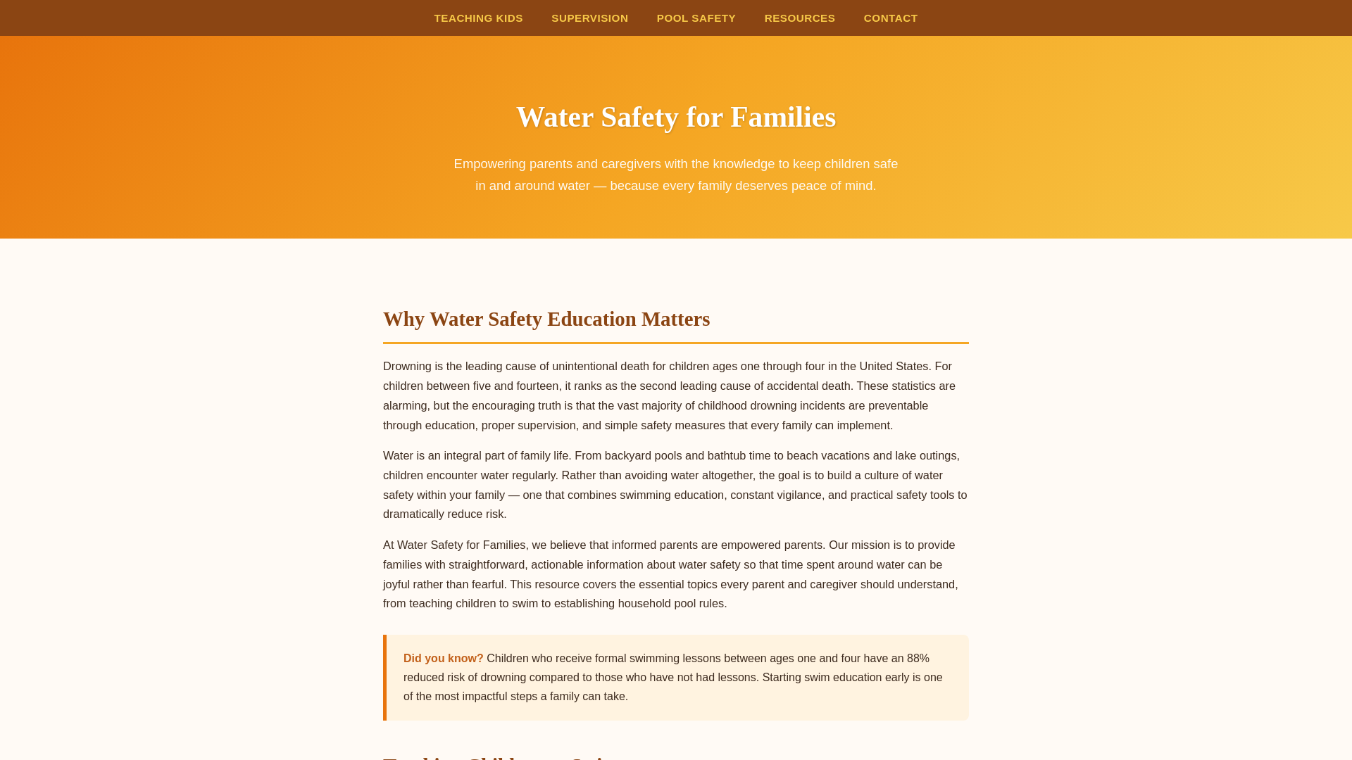 website screenshot of https://watersafetyfamilies.online/