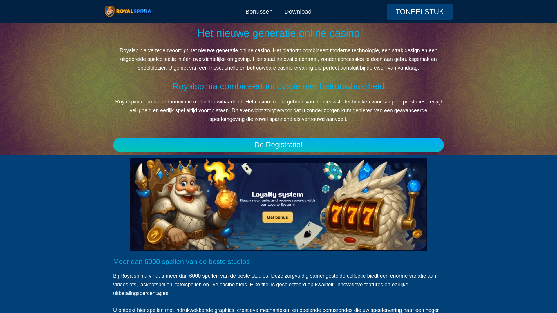 website screenshot of https://royalspinia-slot.com/