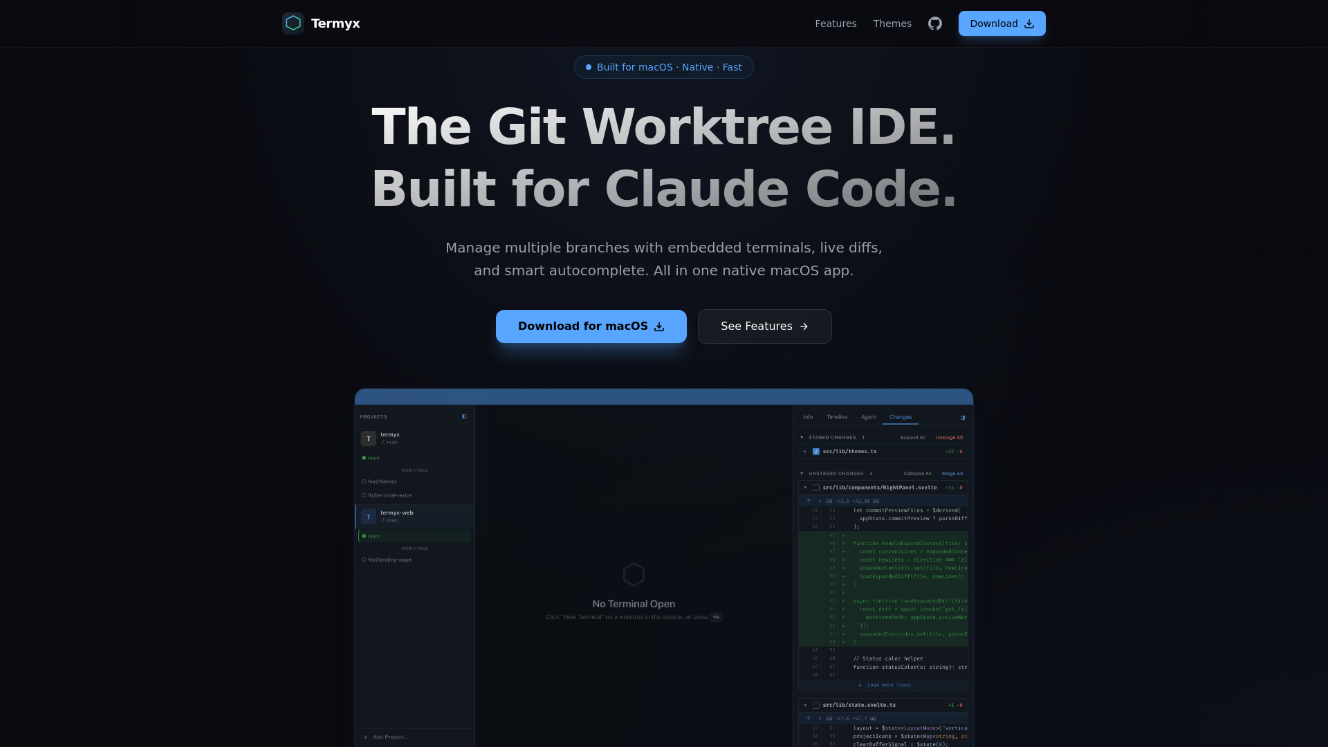 website screenshot of https://termyx.dev