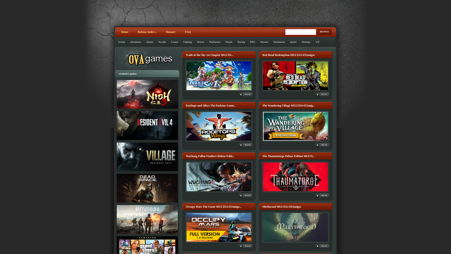 website screenshot of https://www.ovagames.com/