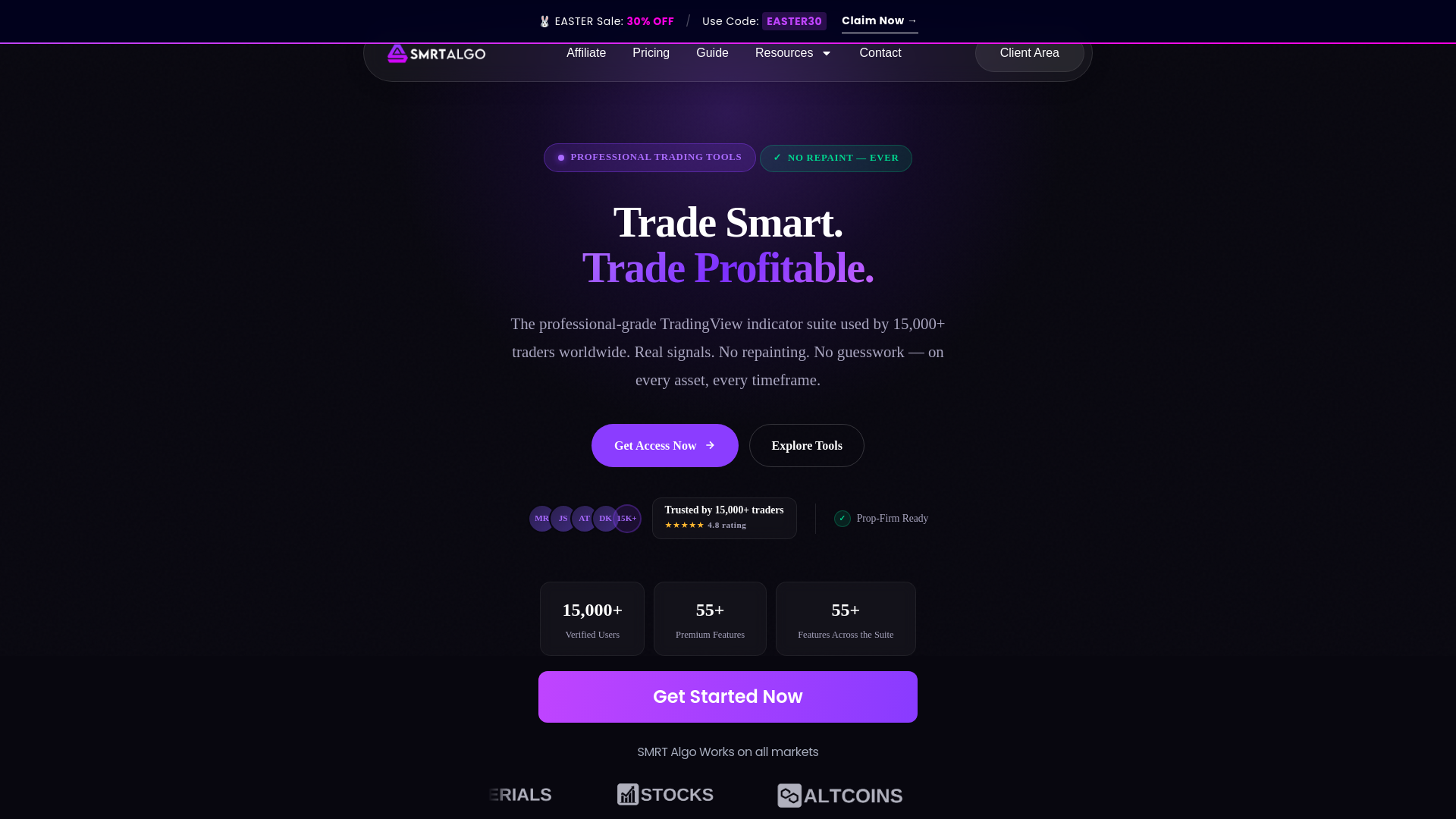 website screenshot of https://smrtalgo.com