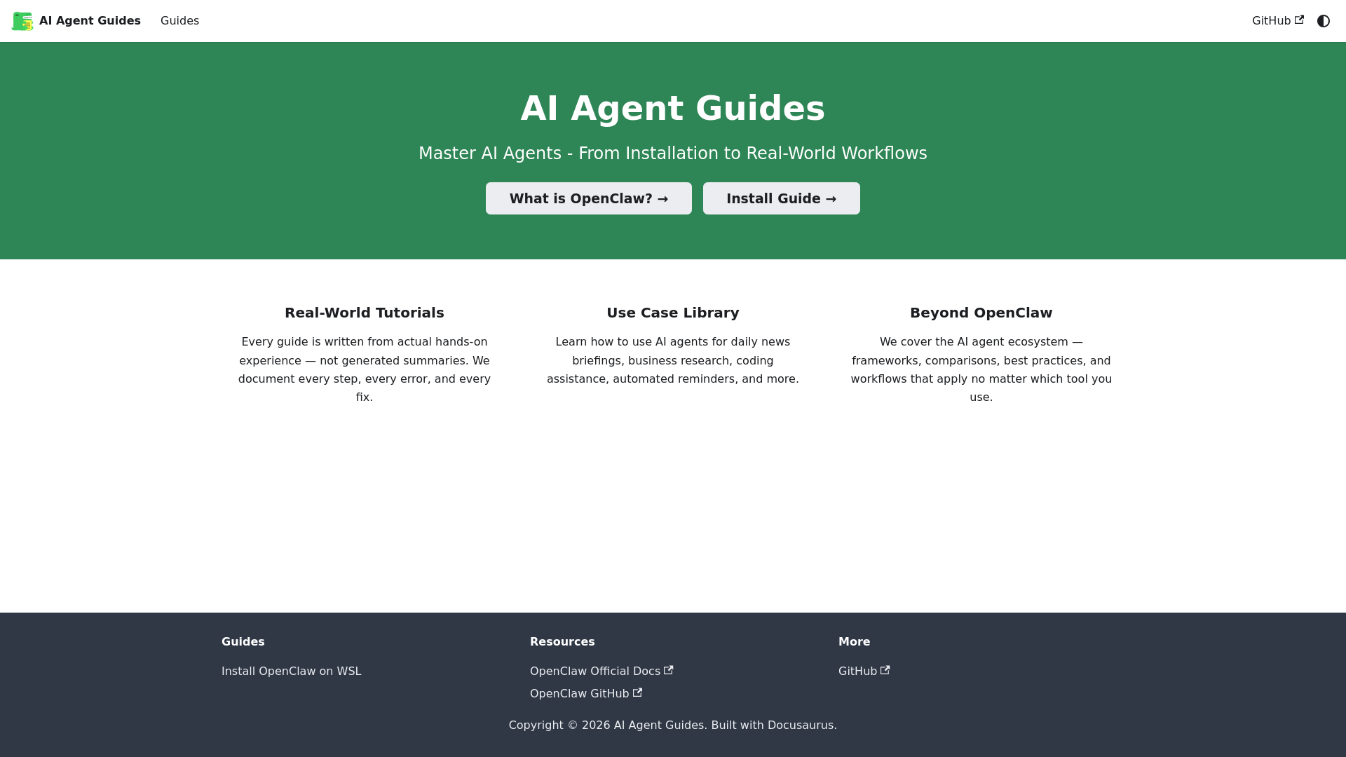 website screenshot of https://aiagentguides.ai/