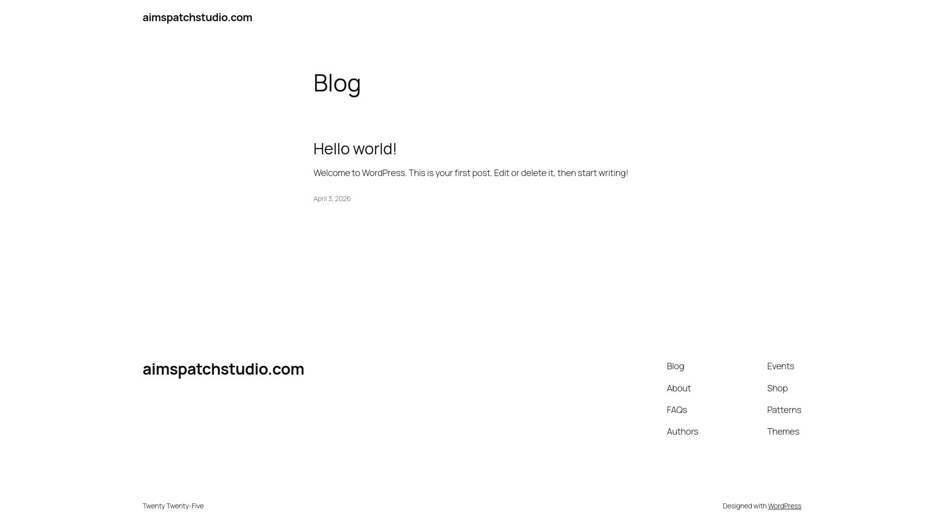 website screenshot of https://aimspatchstudio.com/