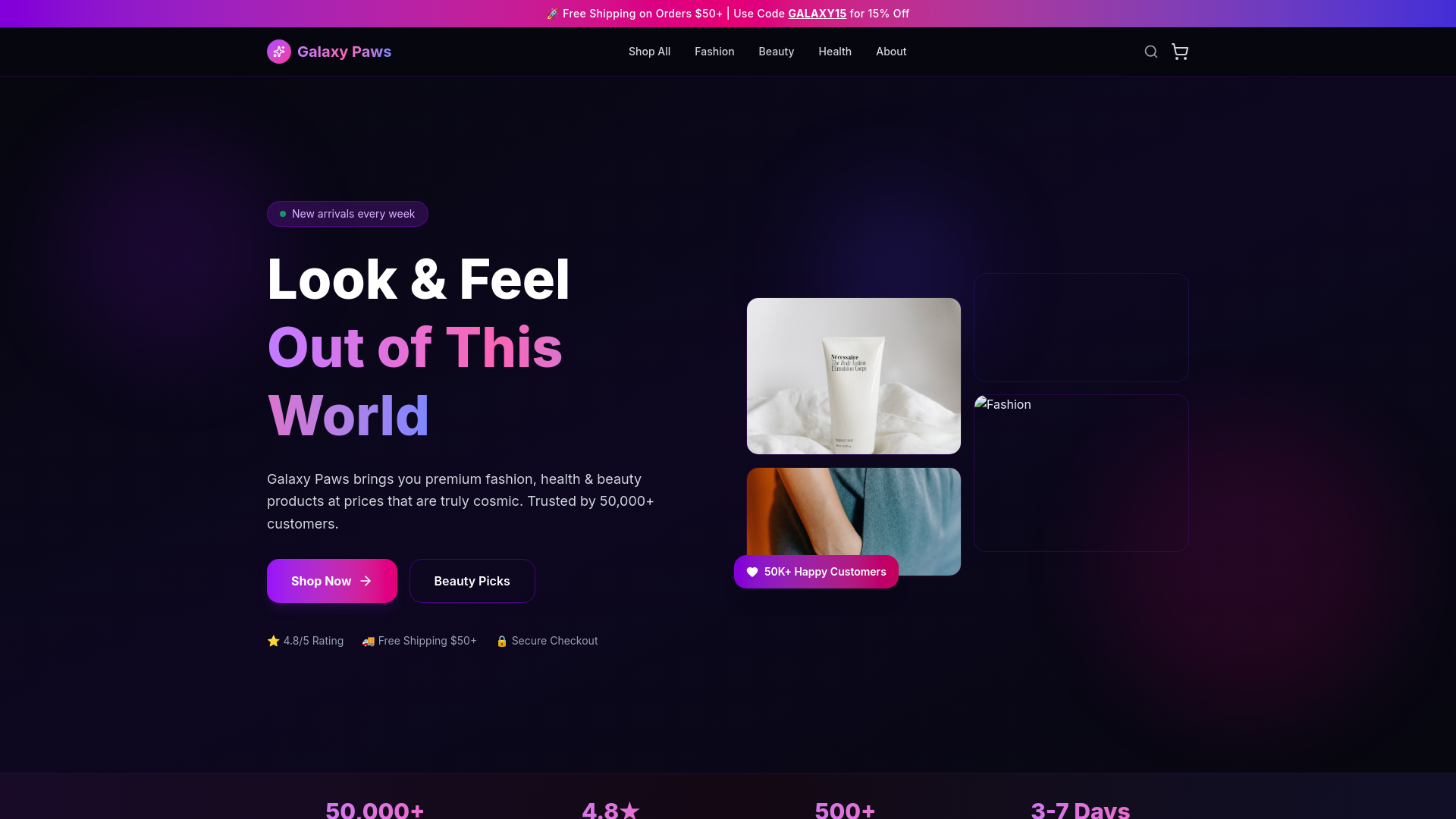 website screenshot of https://galaxy-paws.pages.dev/
