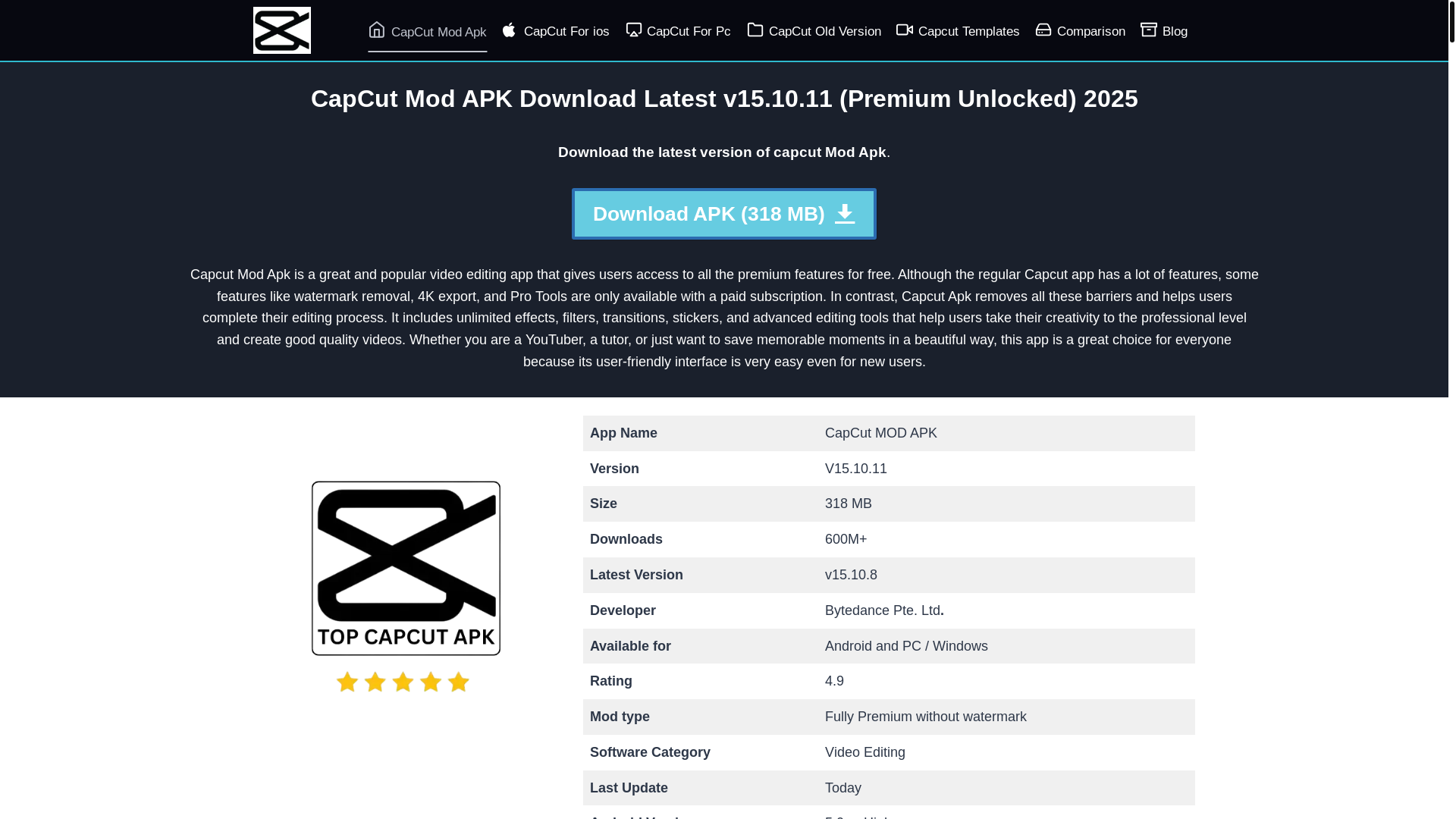 website screenshot of https://topcapcutapk.com/