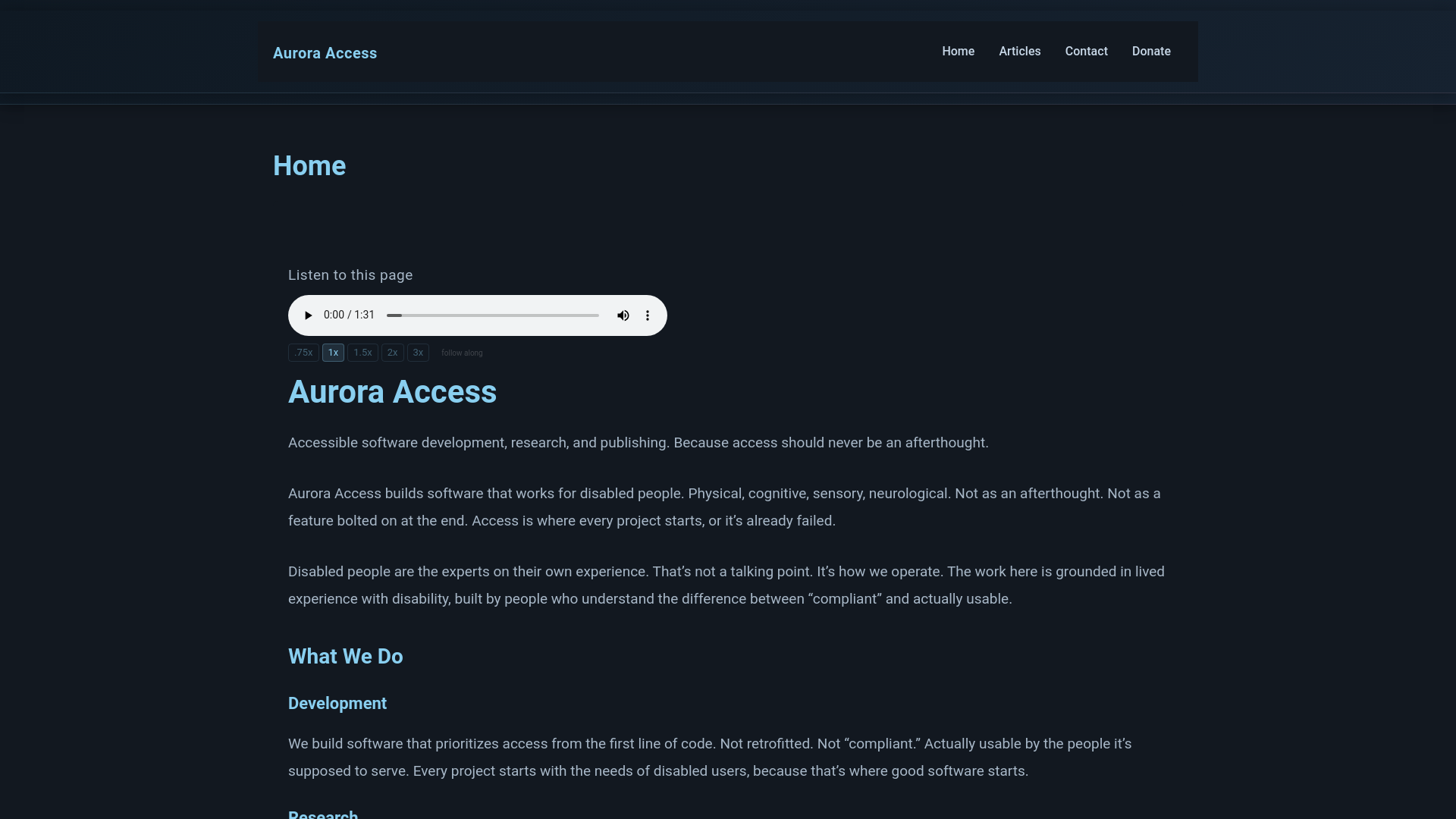 website screenshot of https://auroraaccess.org/