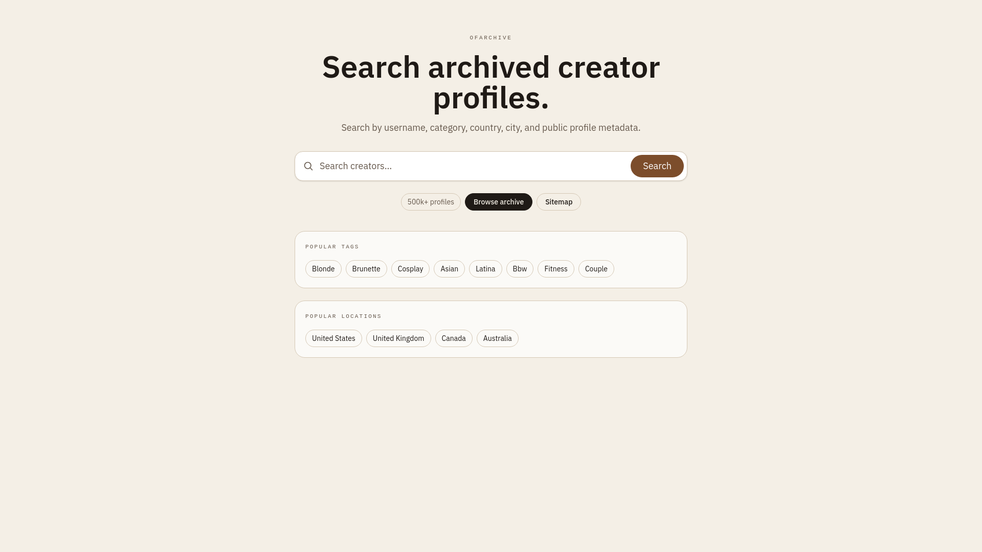 website screenshot of https://ofarchive.com/