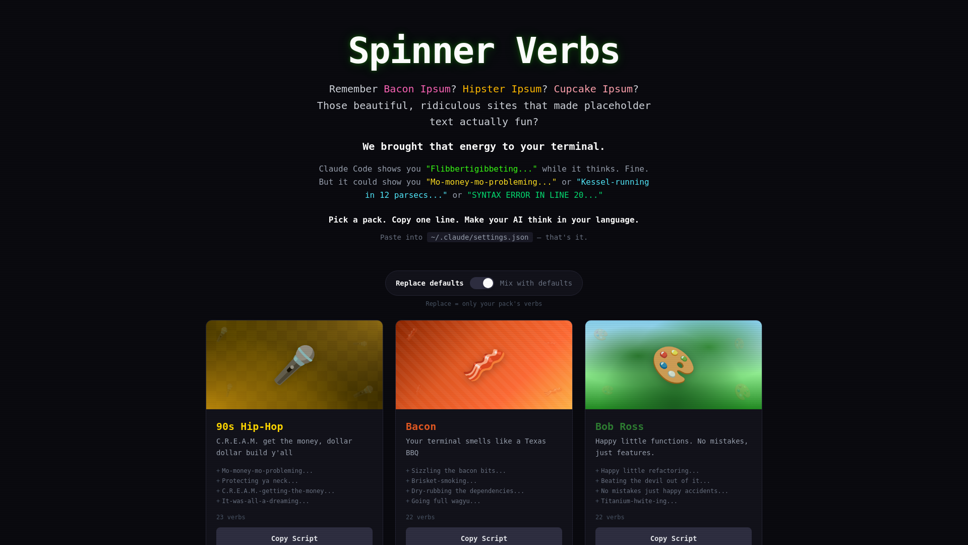 website screenshot of https://spinner-verbs.pages.dev/