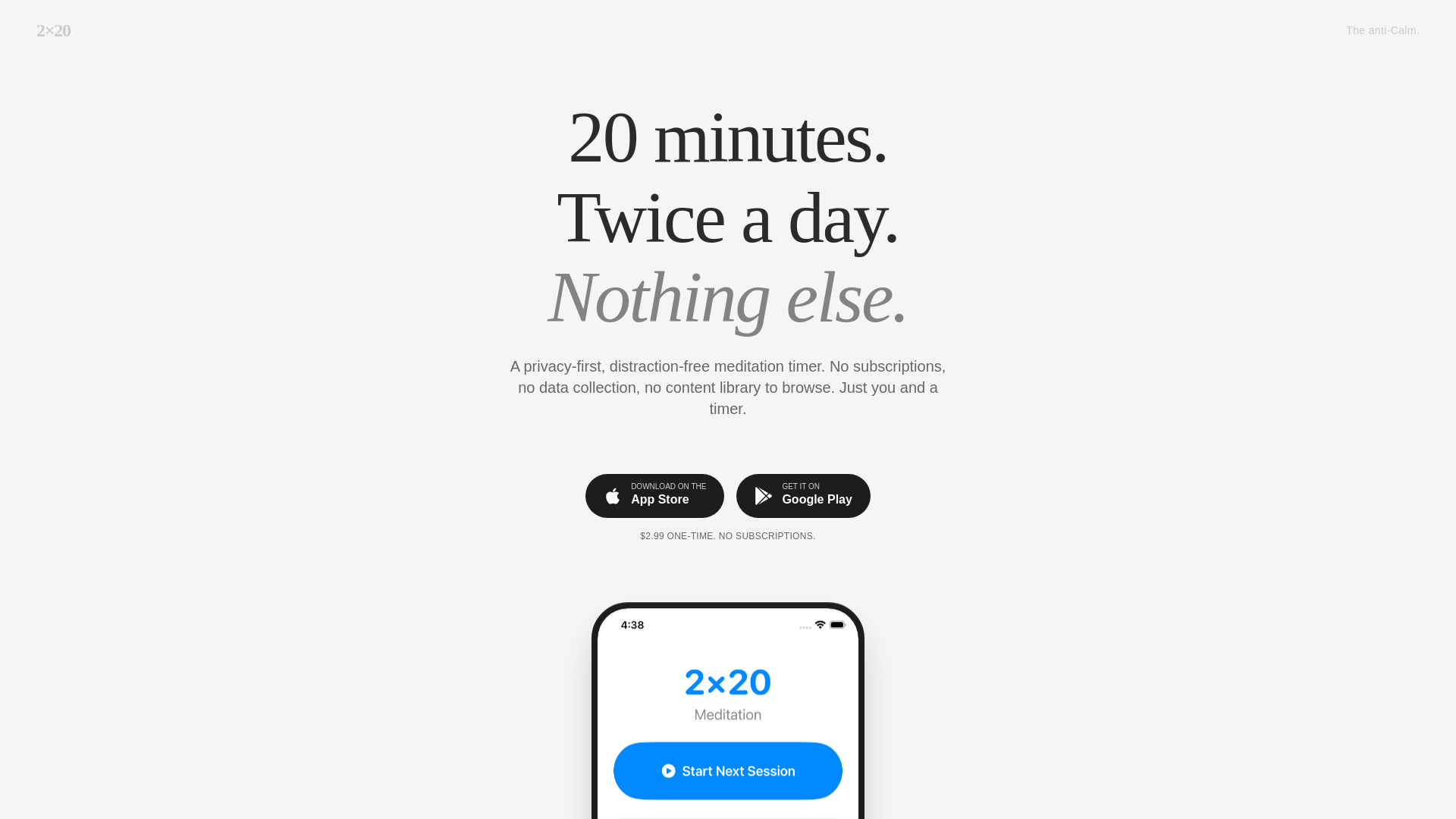 website screenshot of https://2x20meditation.com/