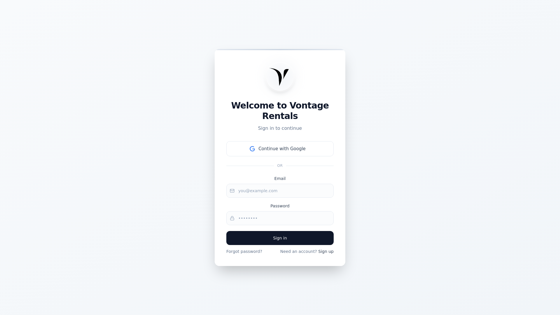 website screenshot of https://vontagerentals.co.za/