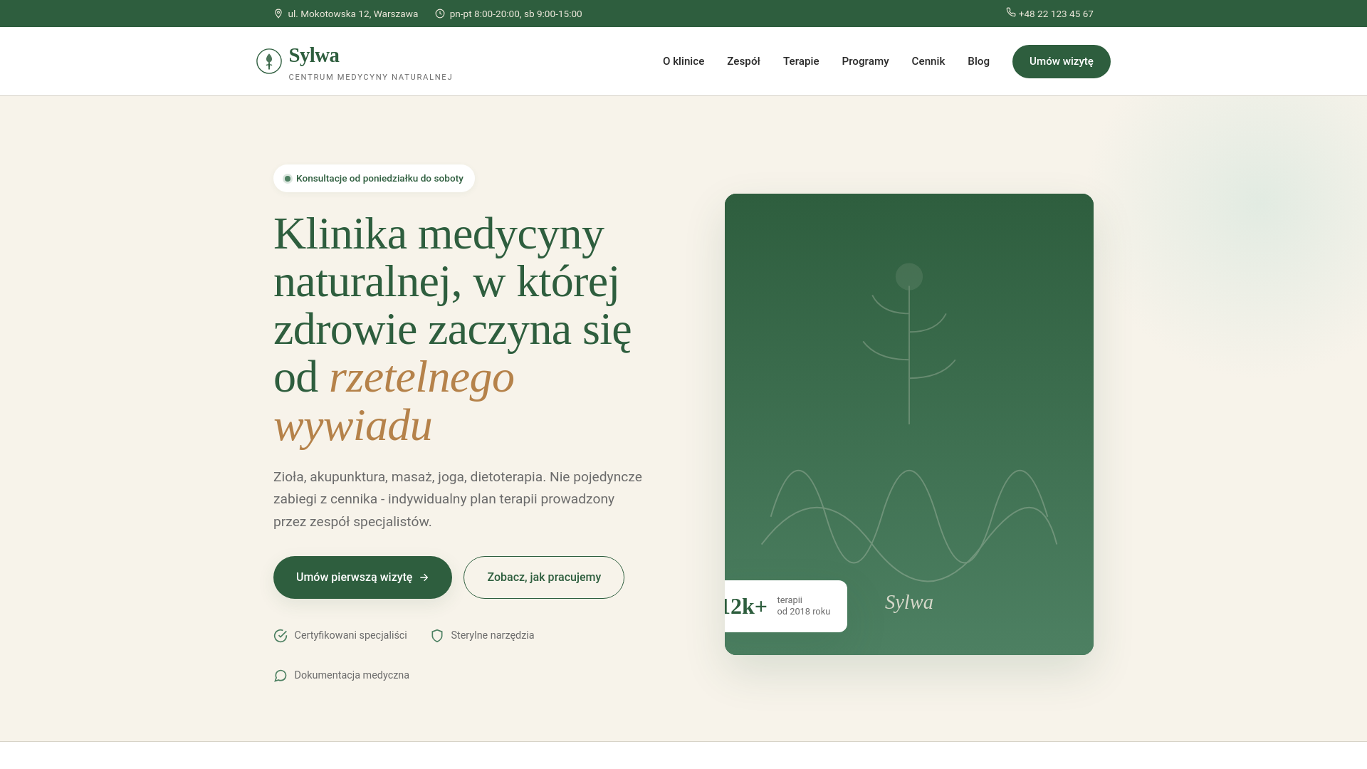 website screenshot of https://klinikasylwa.pl/