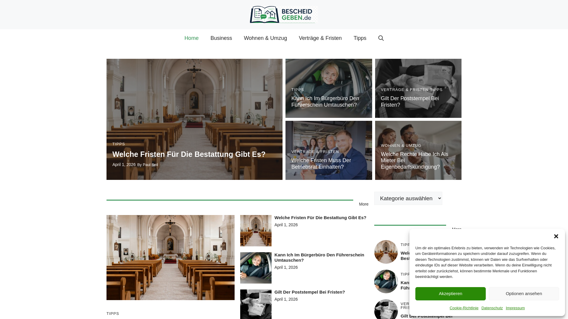 website screenshot of https://bescheid-geben.de