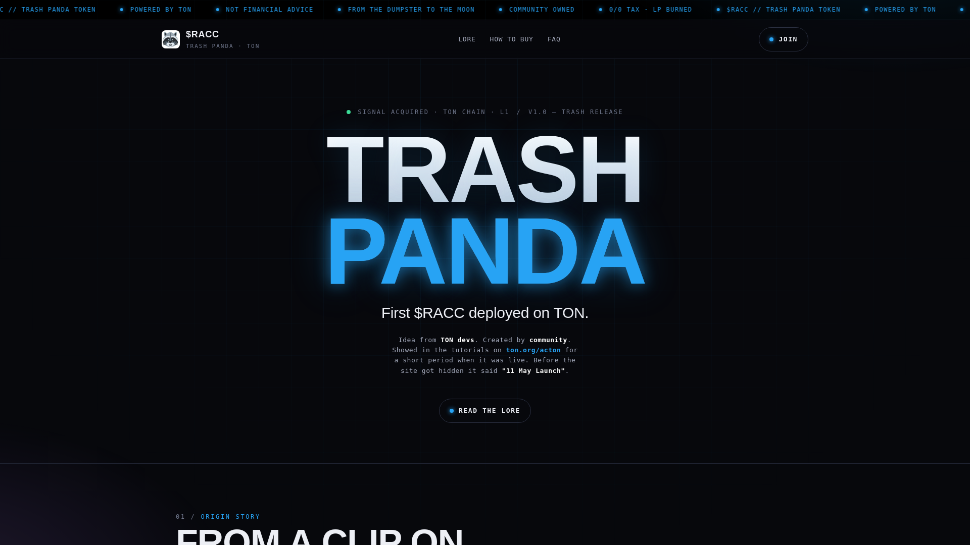 website screenshot of https://trashpandatoken.org/