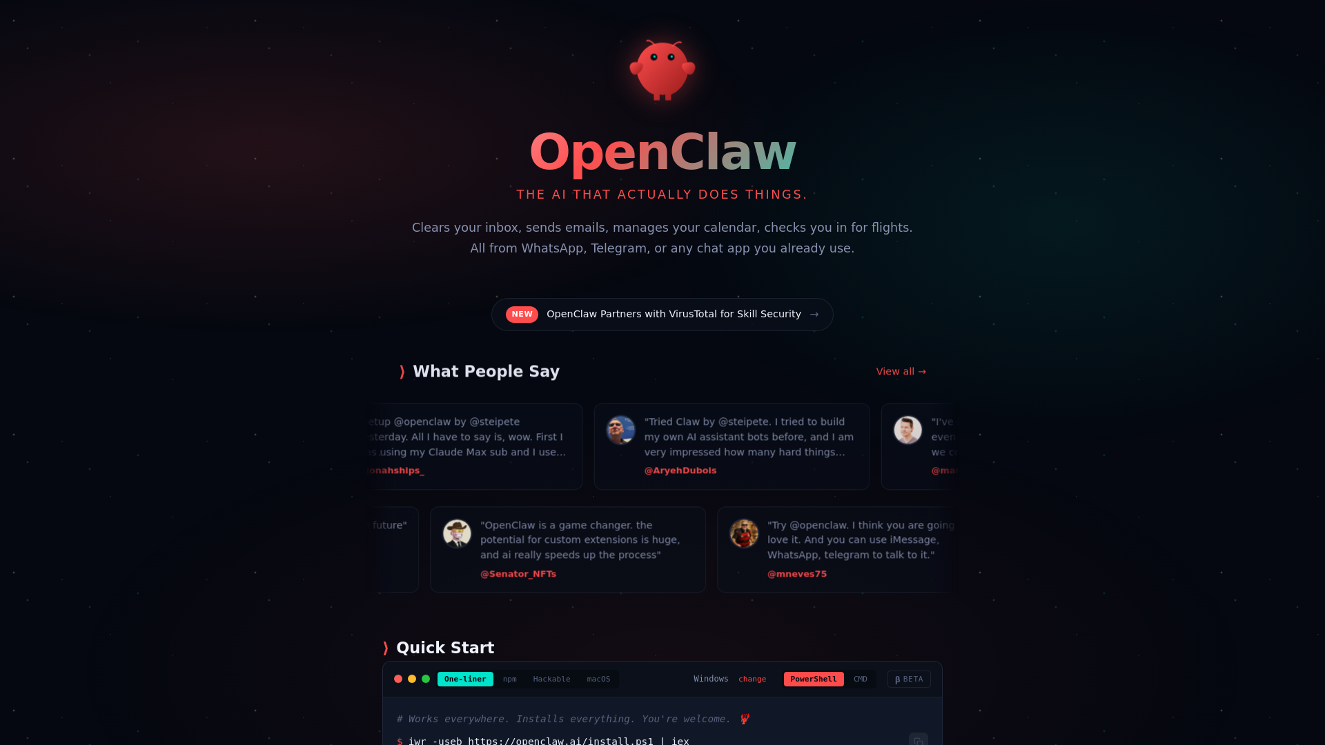 website screenshot of https://openclaw.ai/