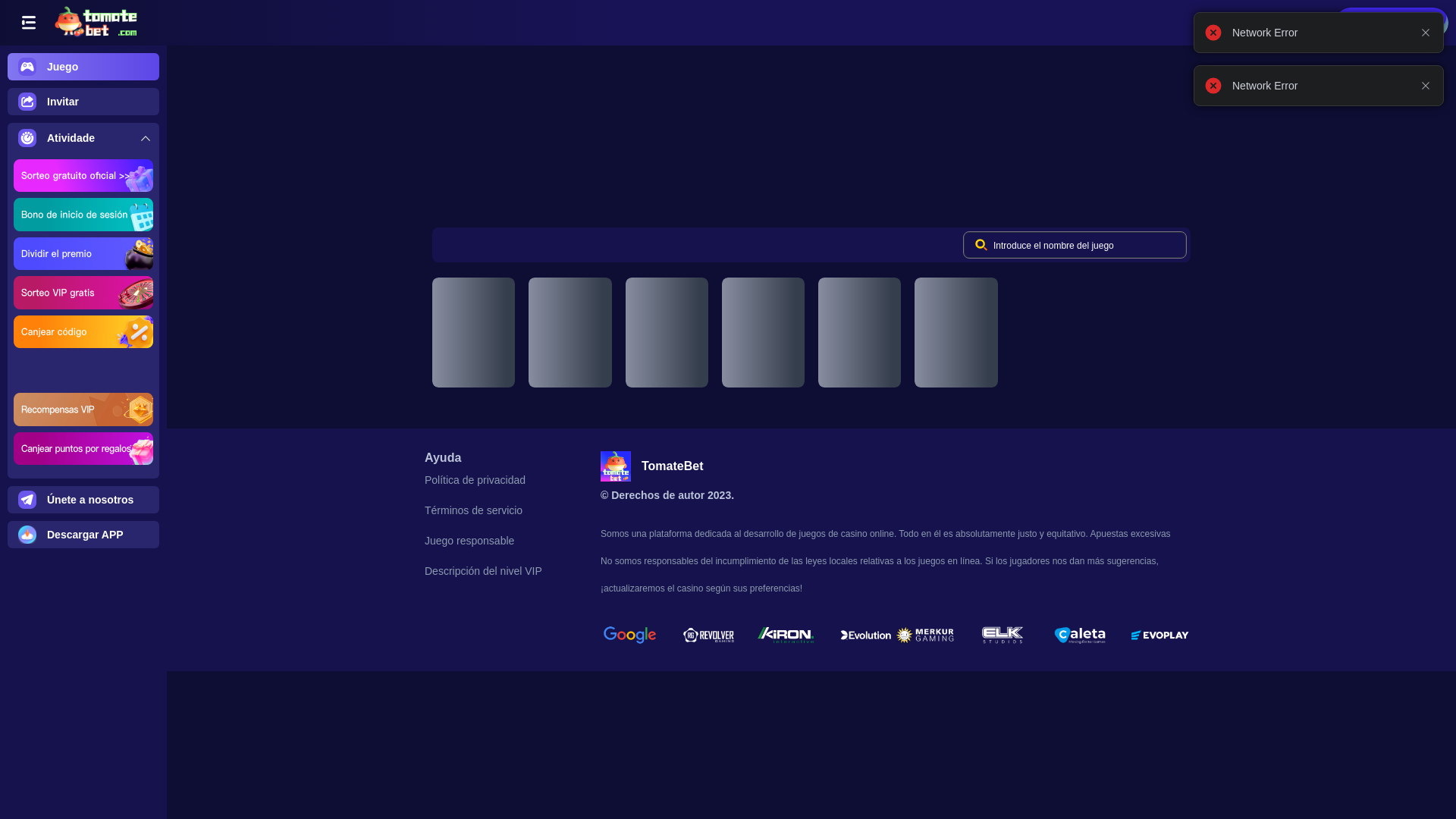 website screenshot of https://tomatebet22.com/
