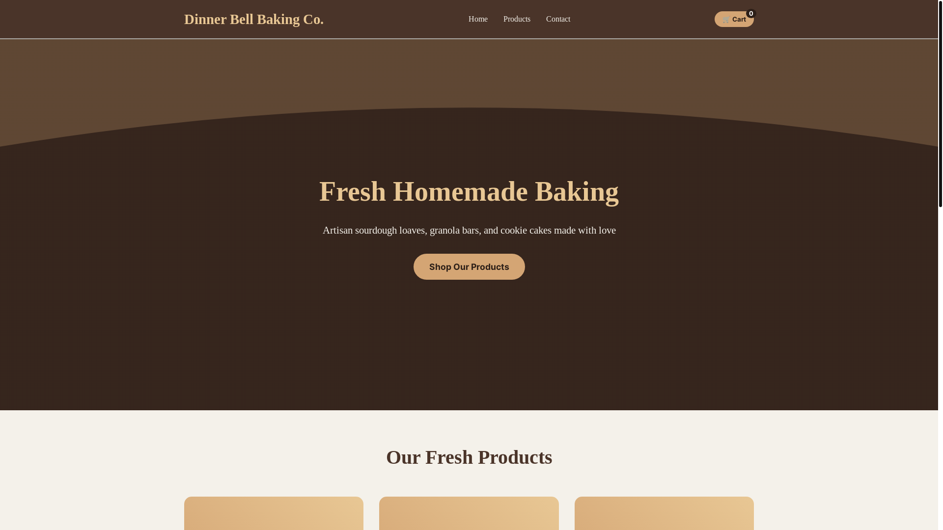 website screenshot of https://dinnerbellbakingco.com/