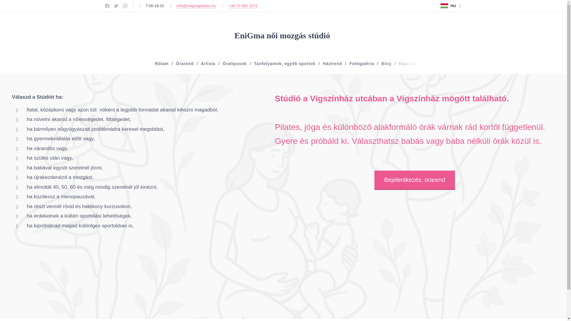 website screenshot of https://enigmapilates.hu/
