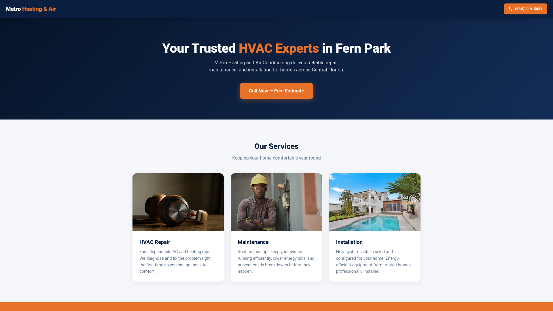 website screenshot of https://metroheatingandairconditioning.com/