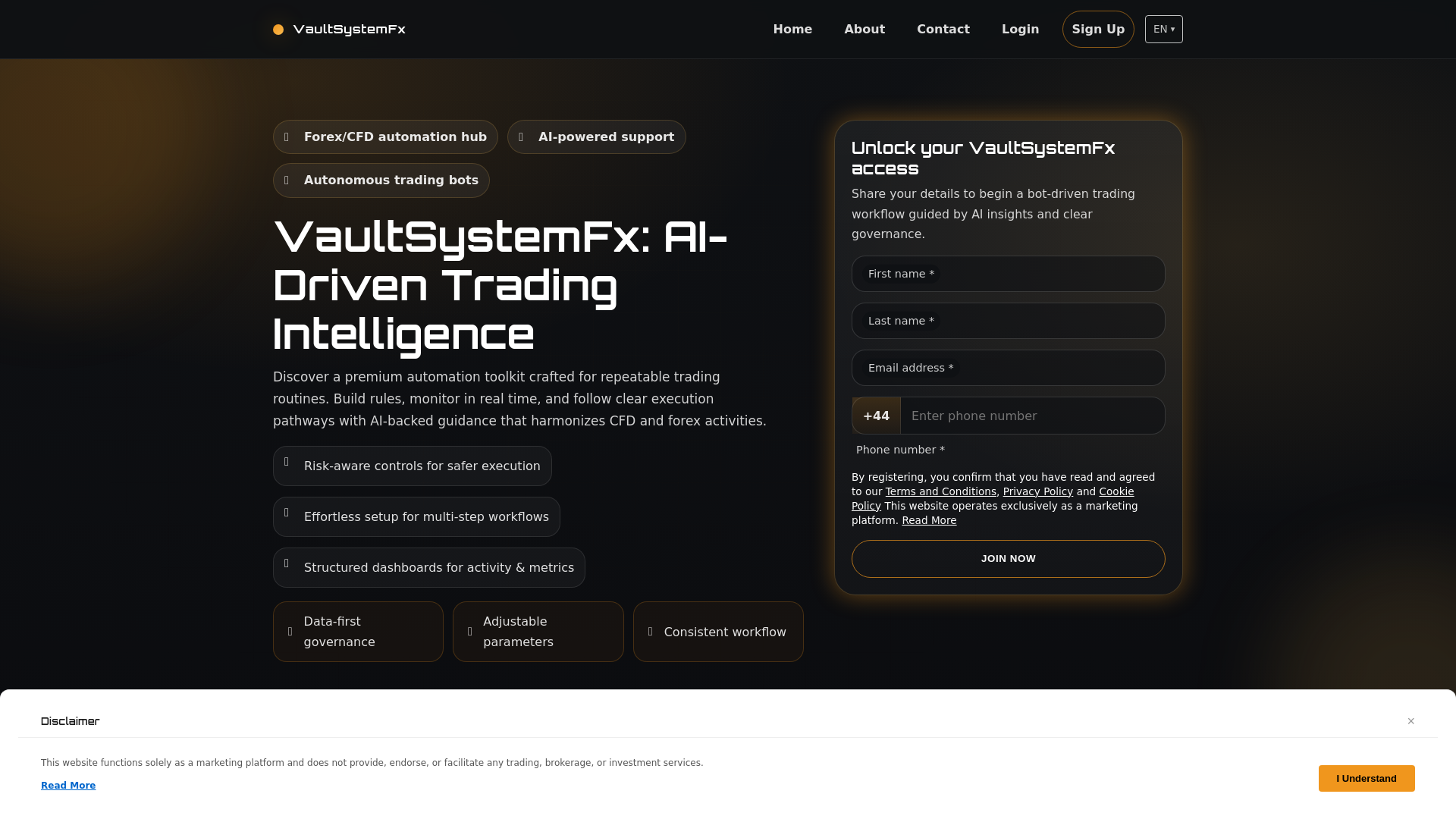 website screenshot of https://vaultsystemfxsoftware.click