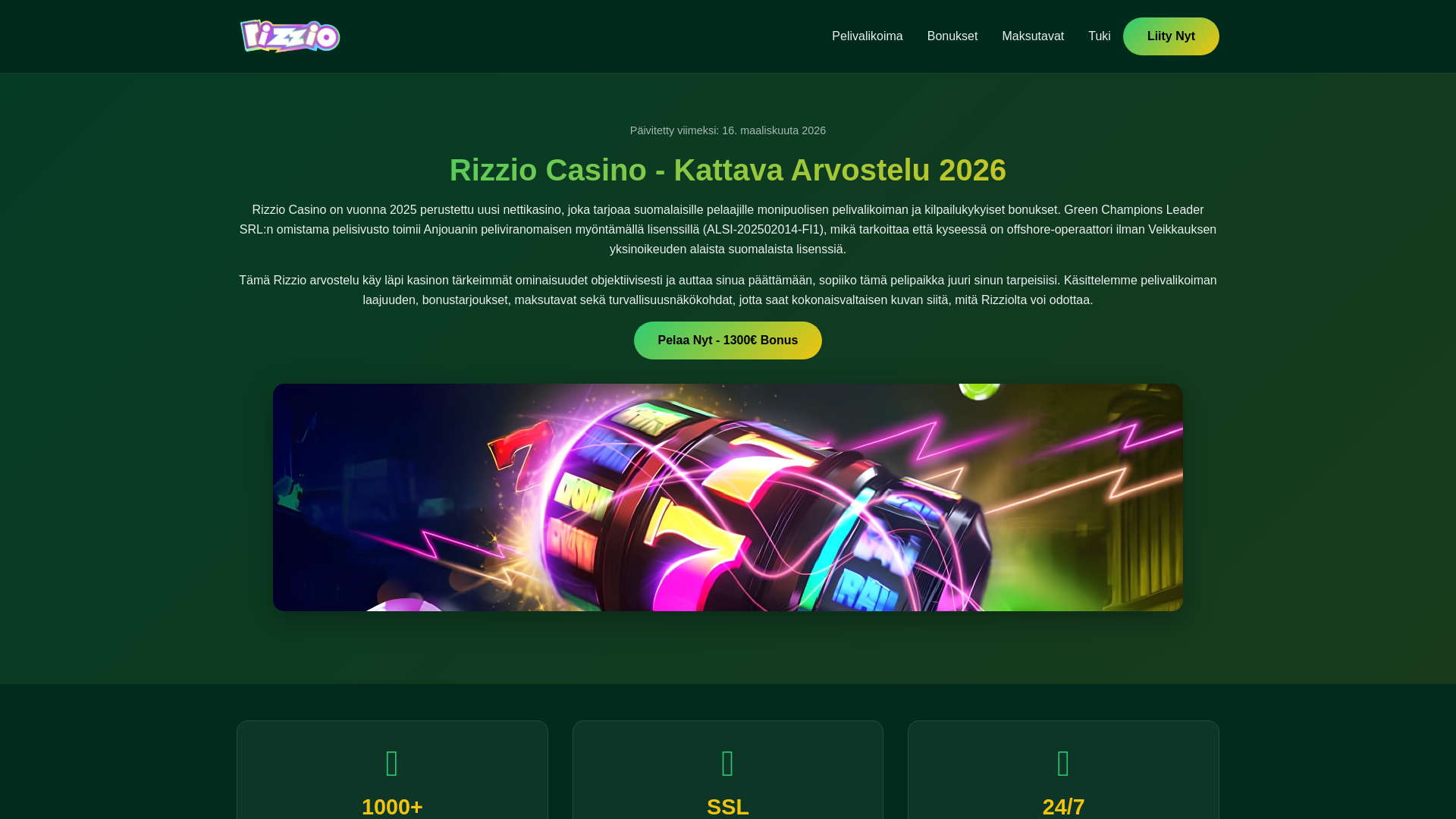 website screenshot of https://rizziokasino-suomi.fi/