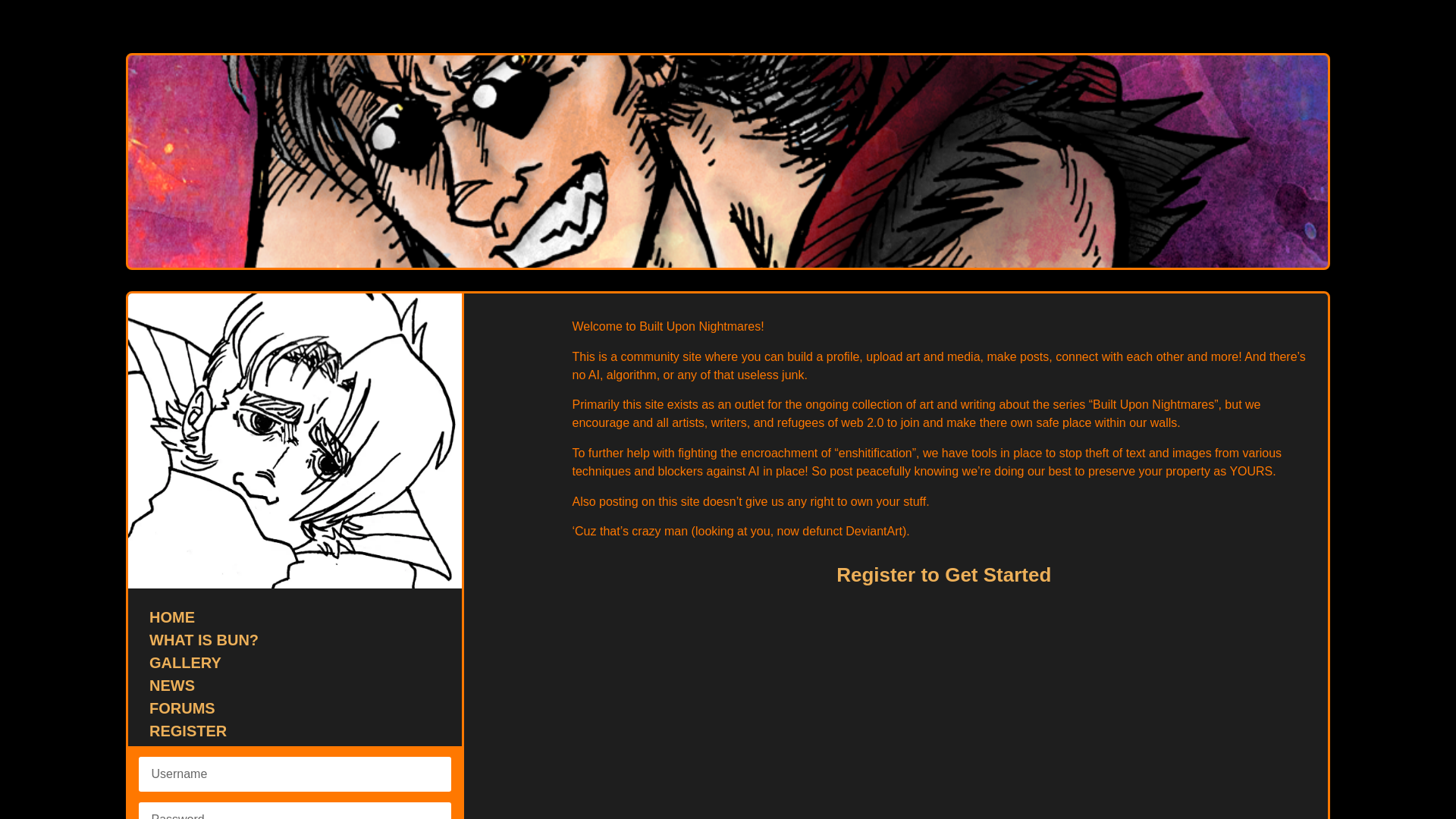 website screenshot of https://builtuponnightmares.net