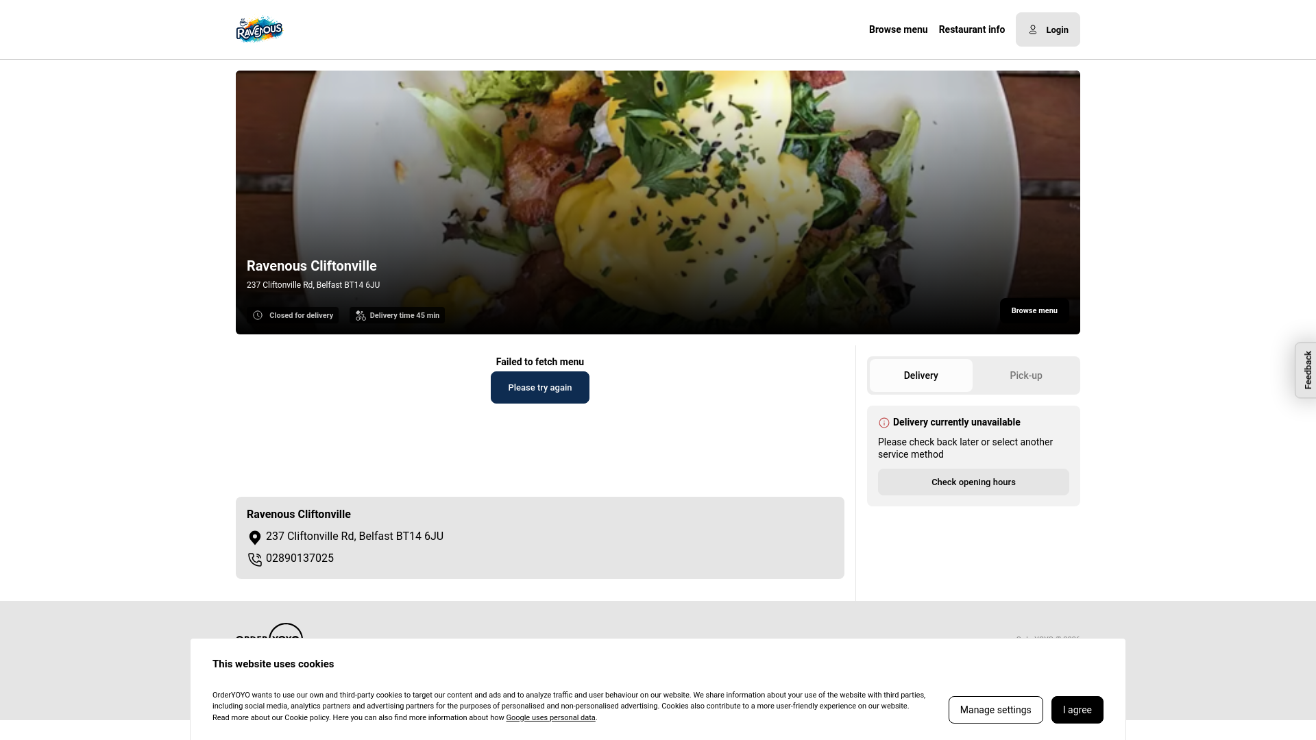 website screenshot of https://ravenouscliftonville.co.uk/