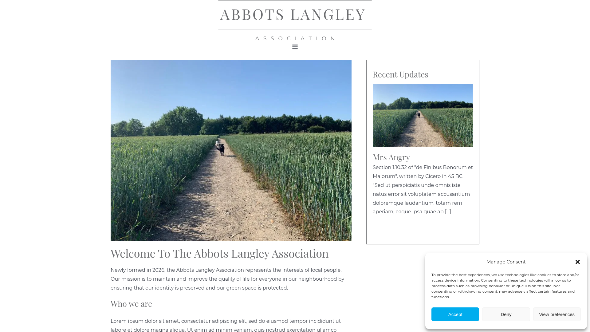 website screenshot of https://abbotslangleyassociation.co.uk/