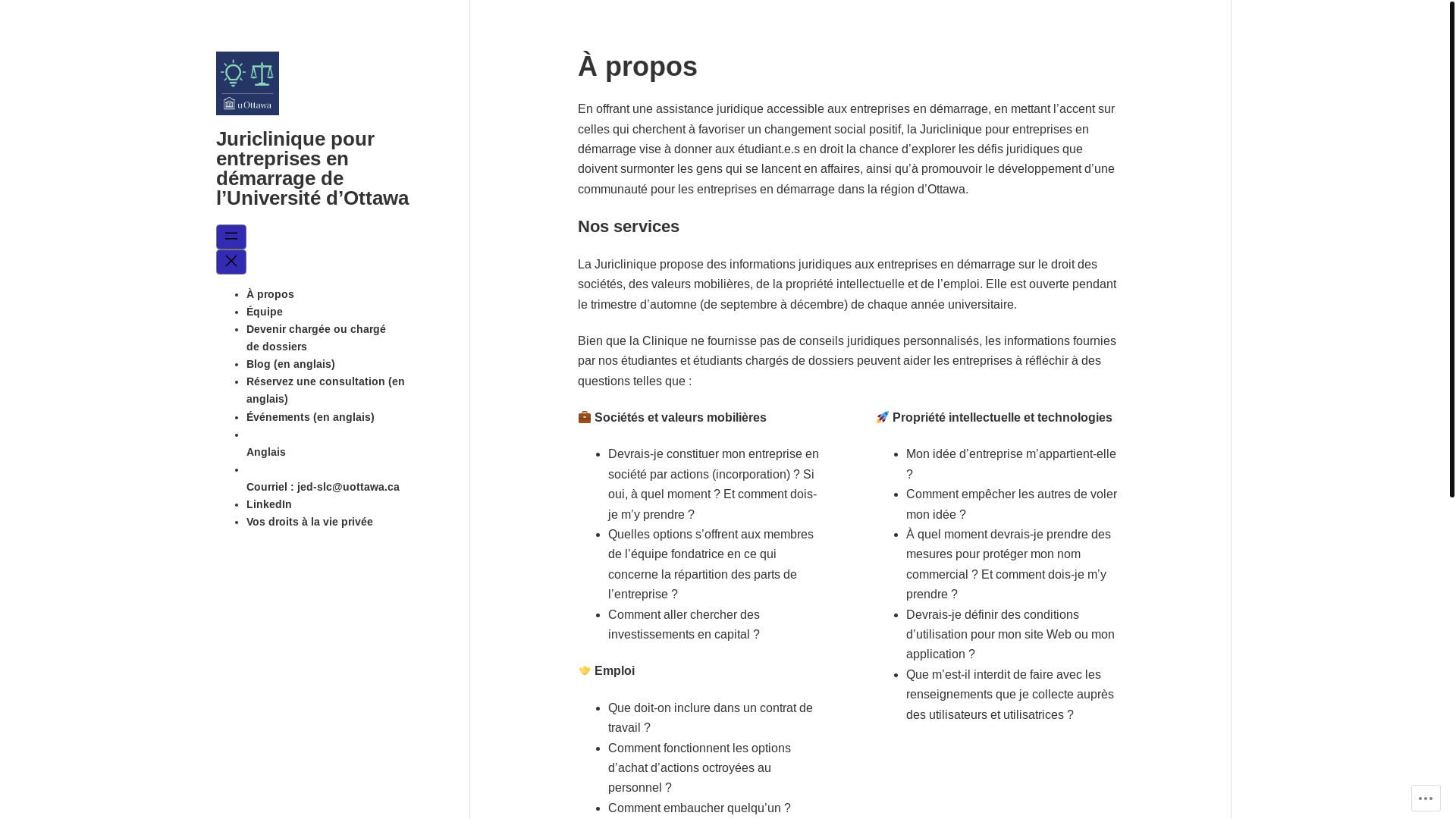 website screenshot of https://juricliniquedemarrage.ca/