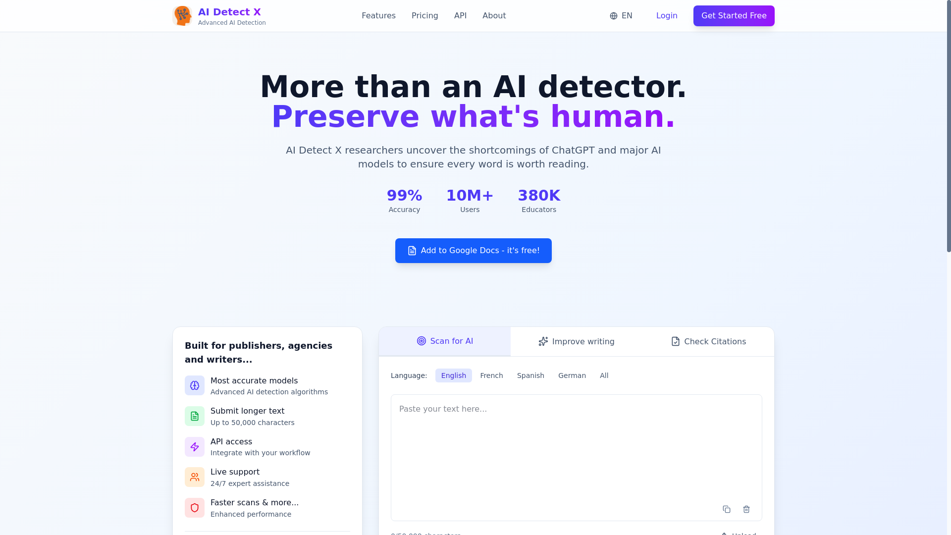 website screenshot of https://aidetectx.com/