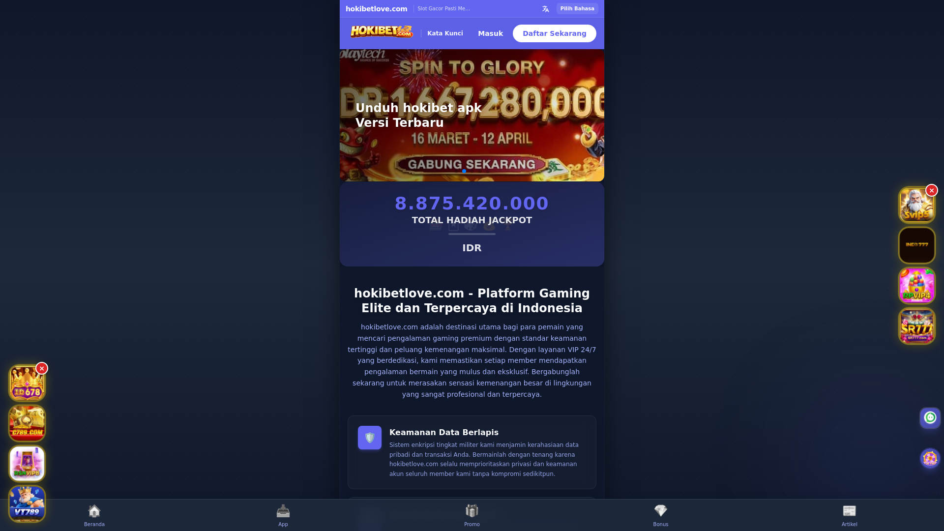 website screenshot of https://hokibetlove.com/
