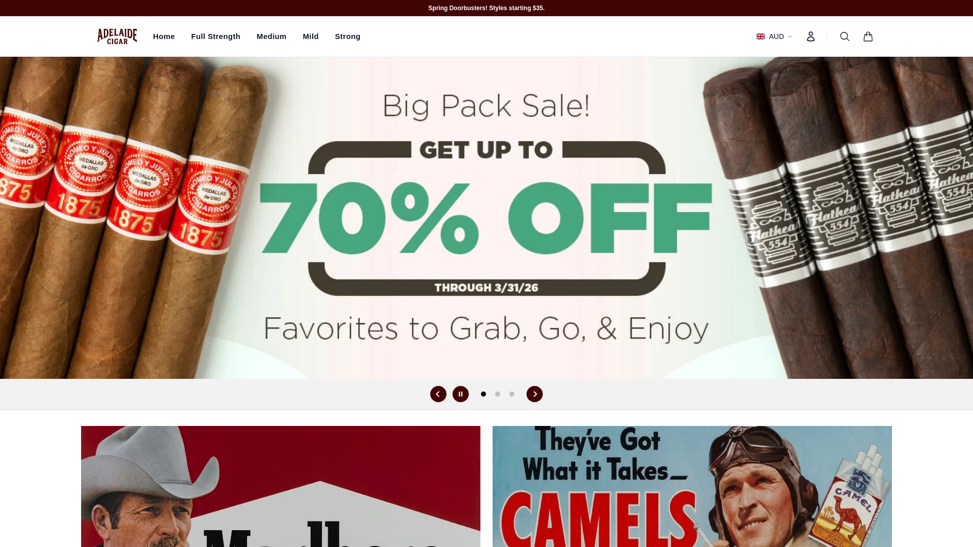 website screenshot of https://adelaidecigar.com/