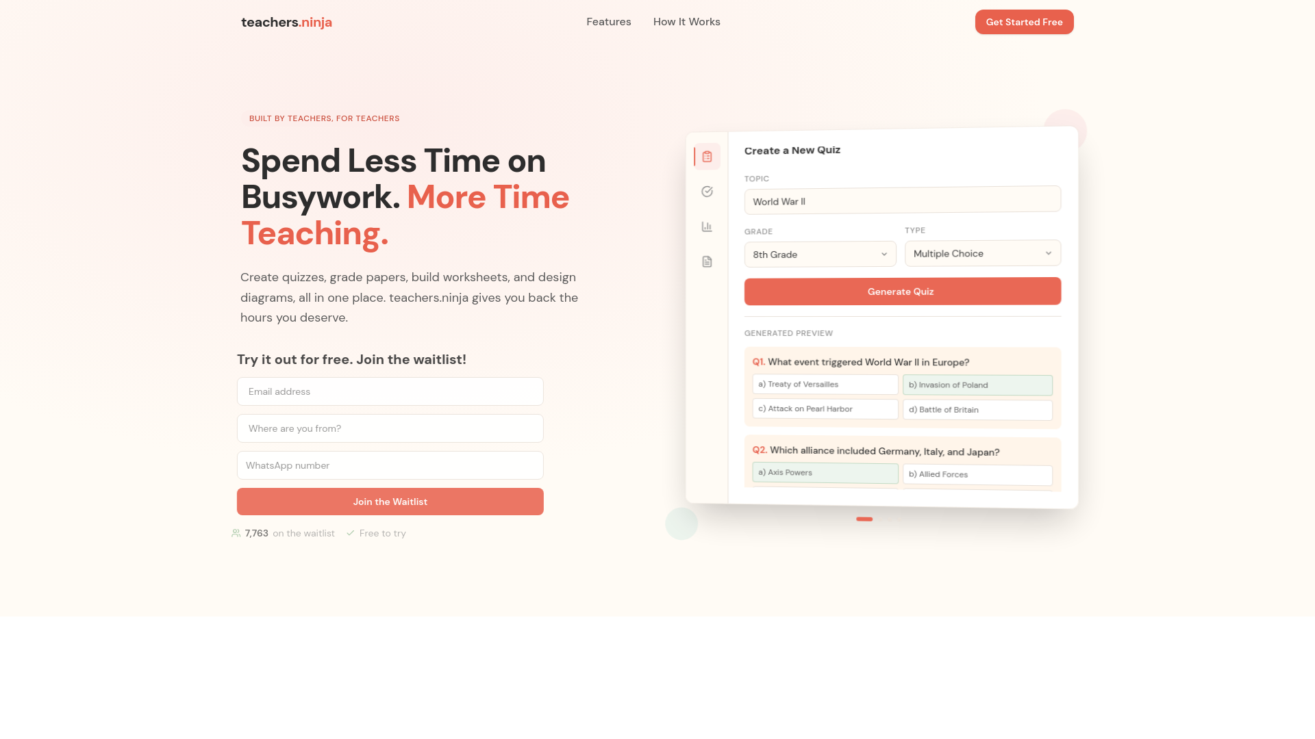 website screenshot of https://teachers.ninja