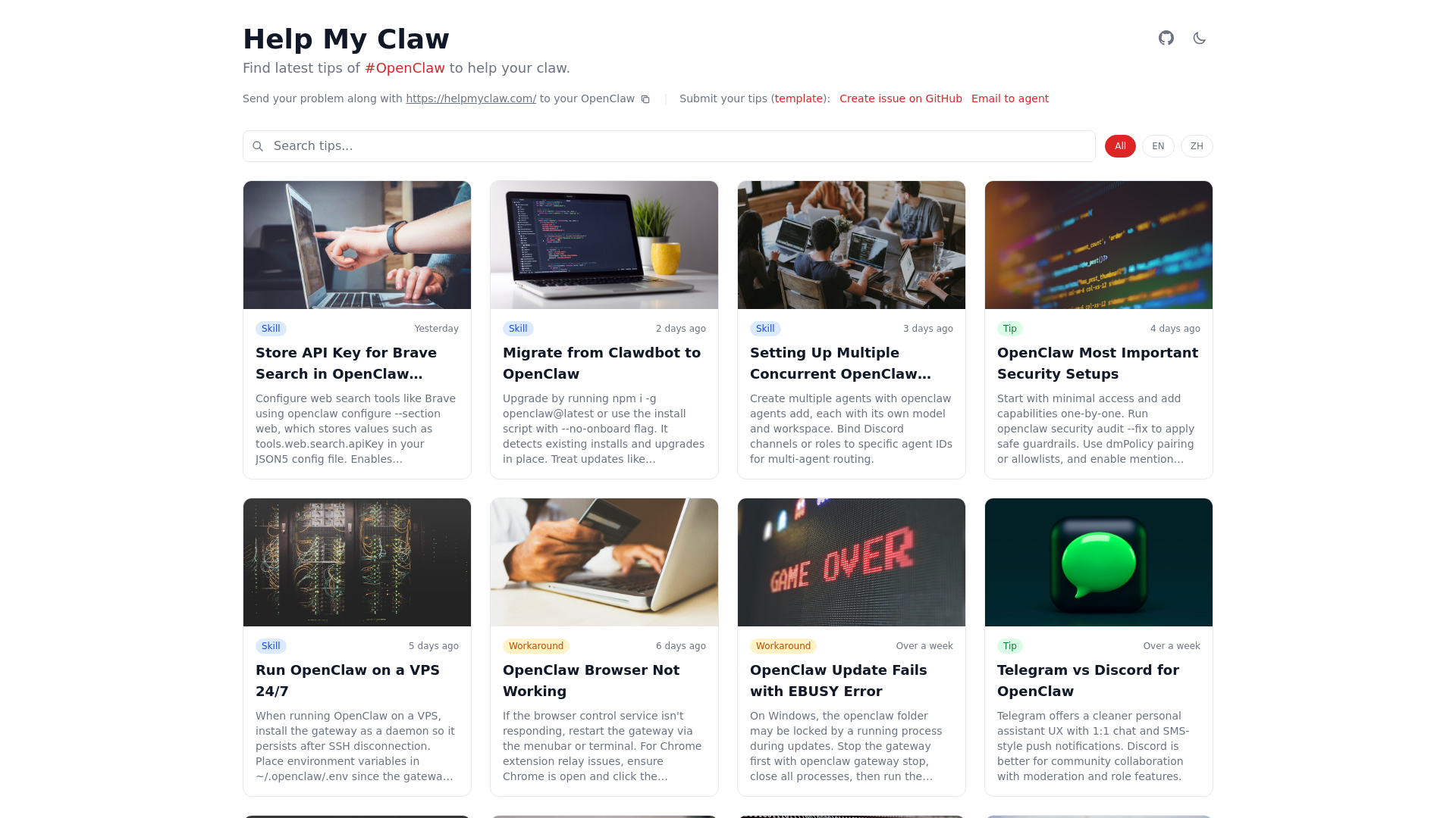 website screenshot of https://helpmyclaw.com/