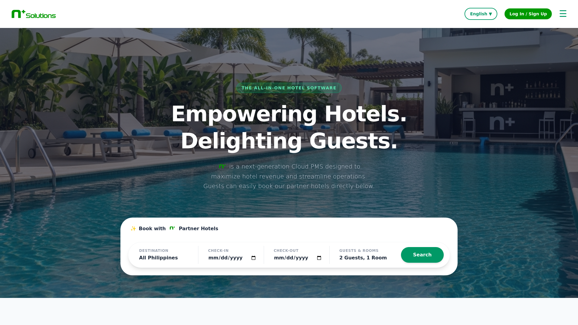website screenshot of https://hotelnplus.com