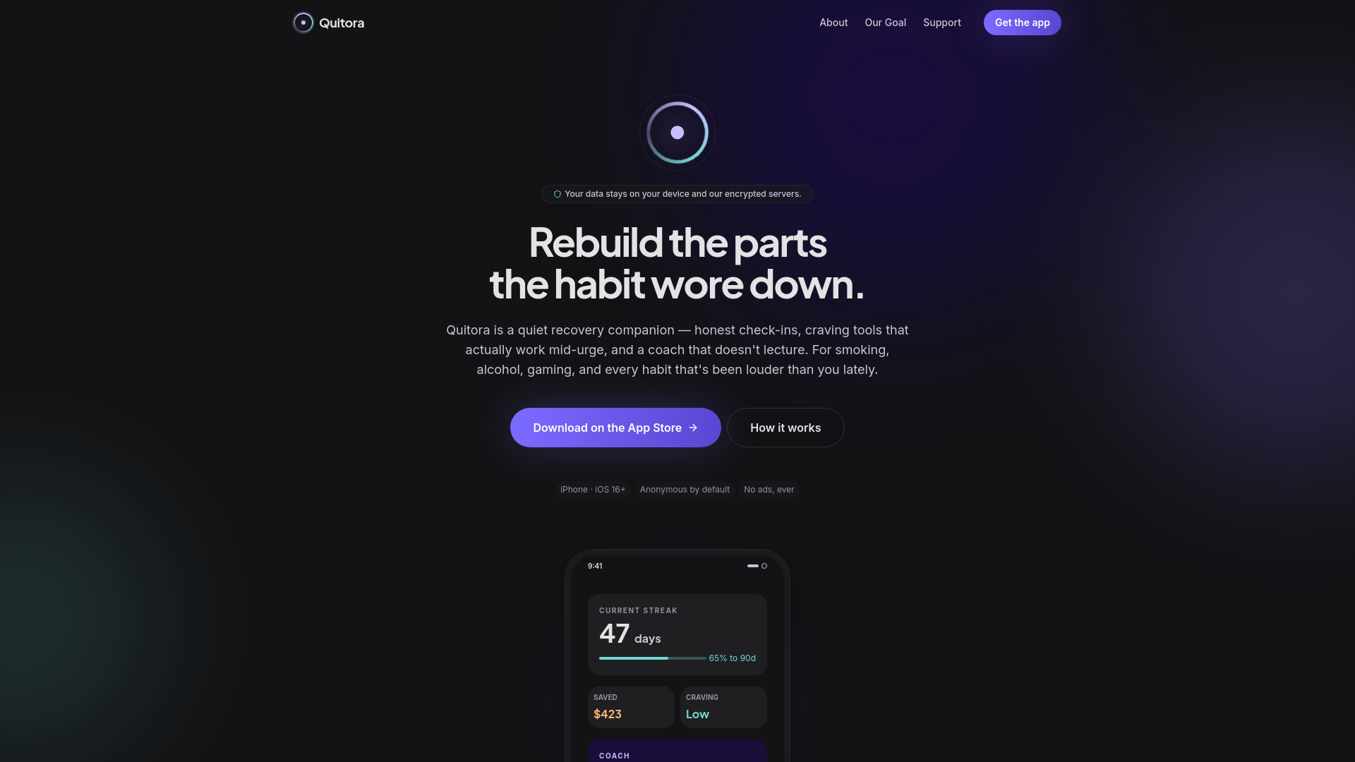 website screenshot of https://quitora.app/