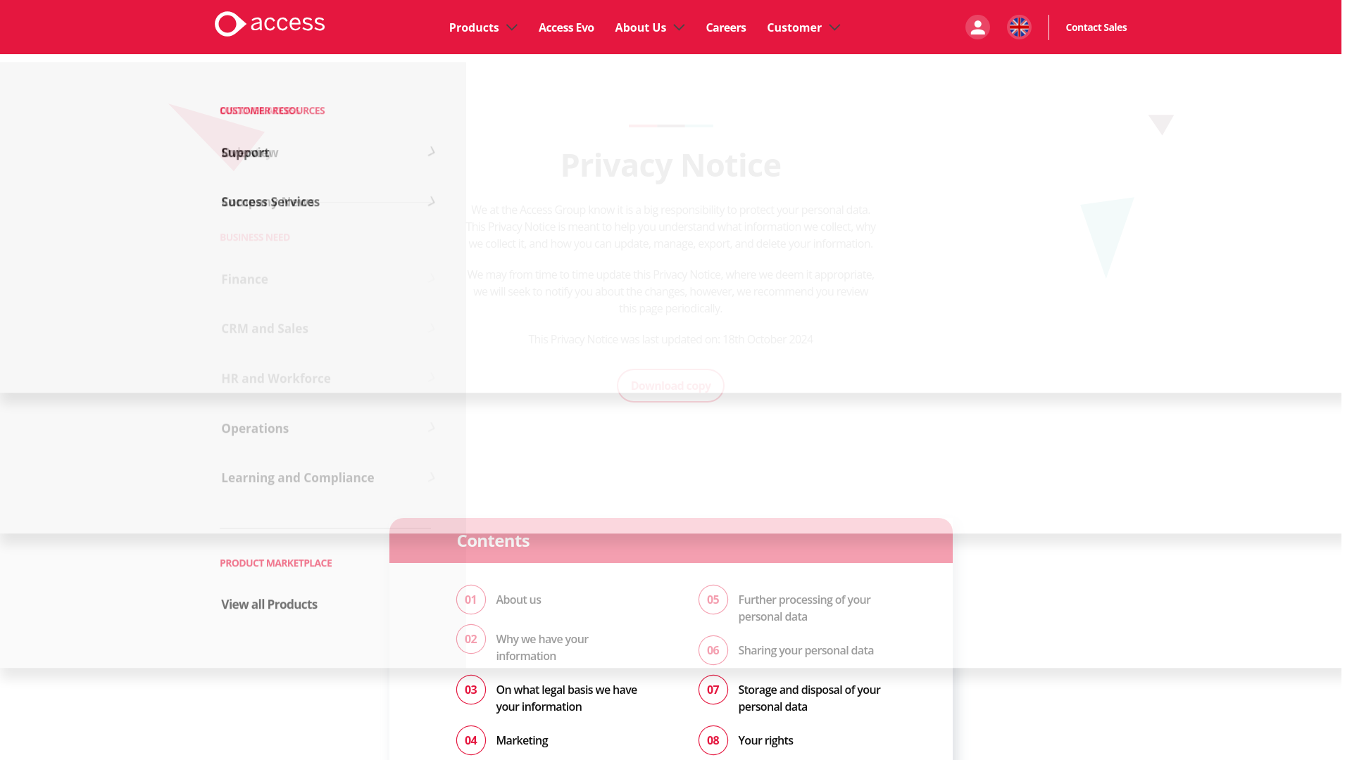 website screenshot of https://www.theaccessgroup.com/en-gb/privacy-notice/