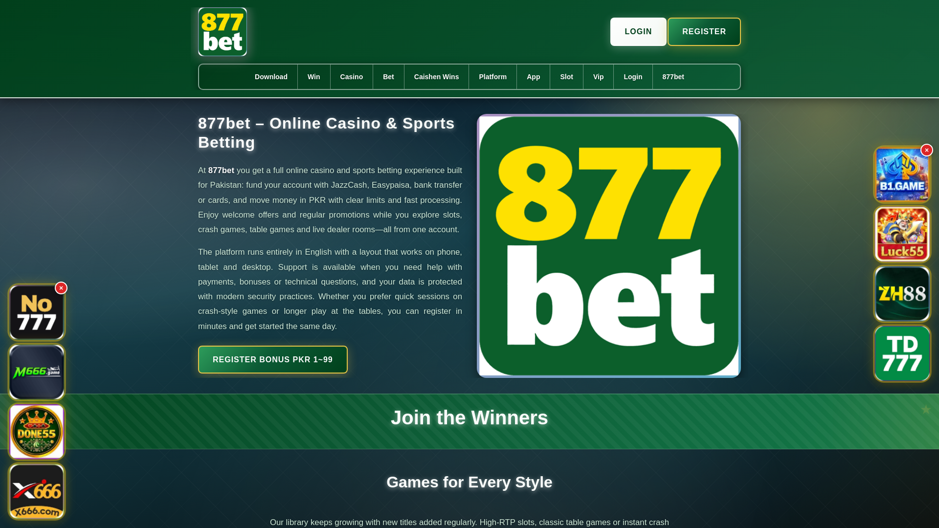 website screenshot of https://877betsalam.com/