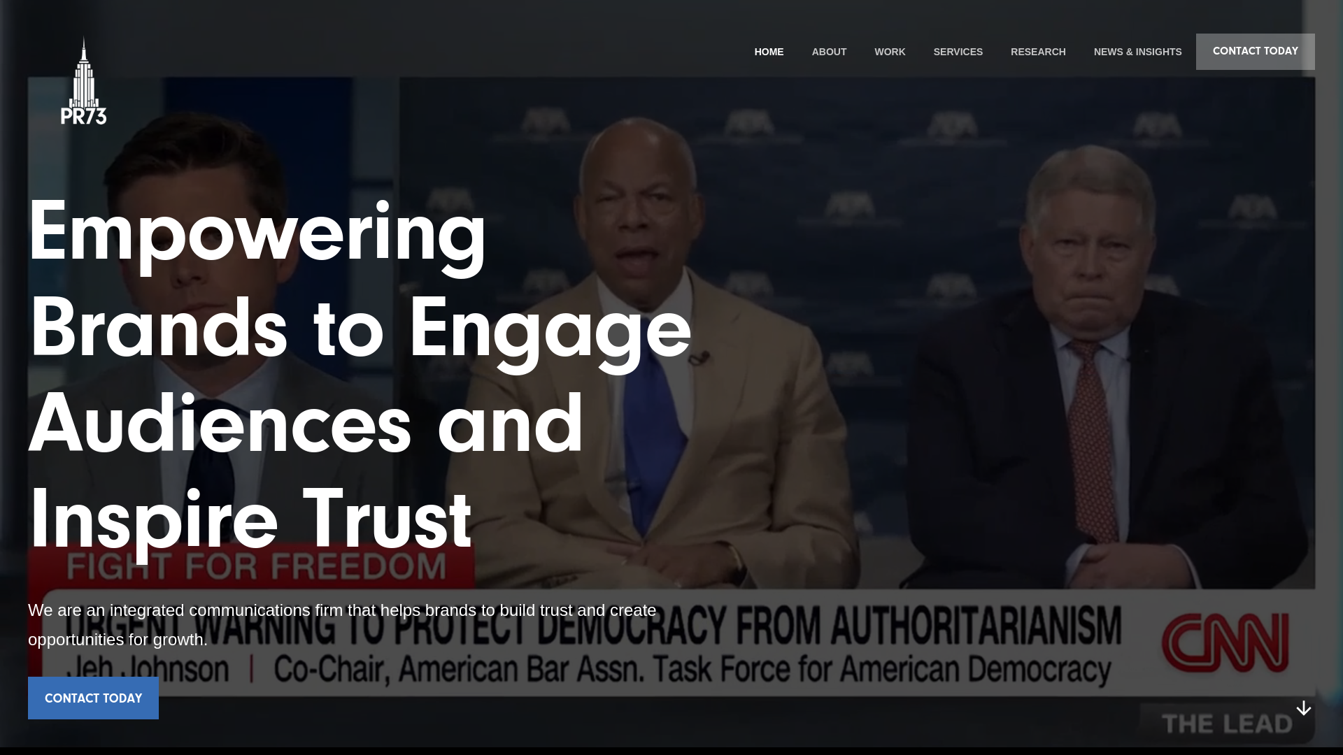 website screenshot of https://seventythreecomms.com/