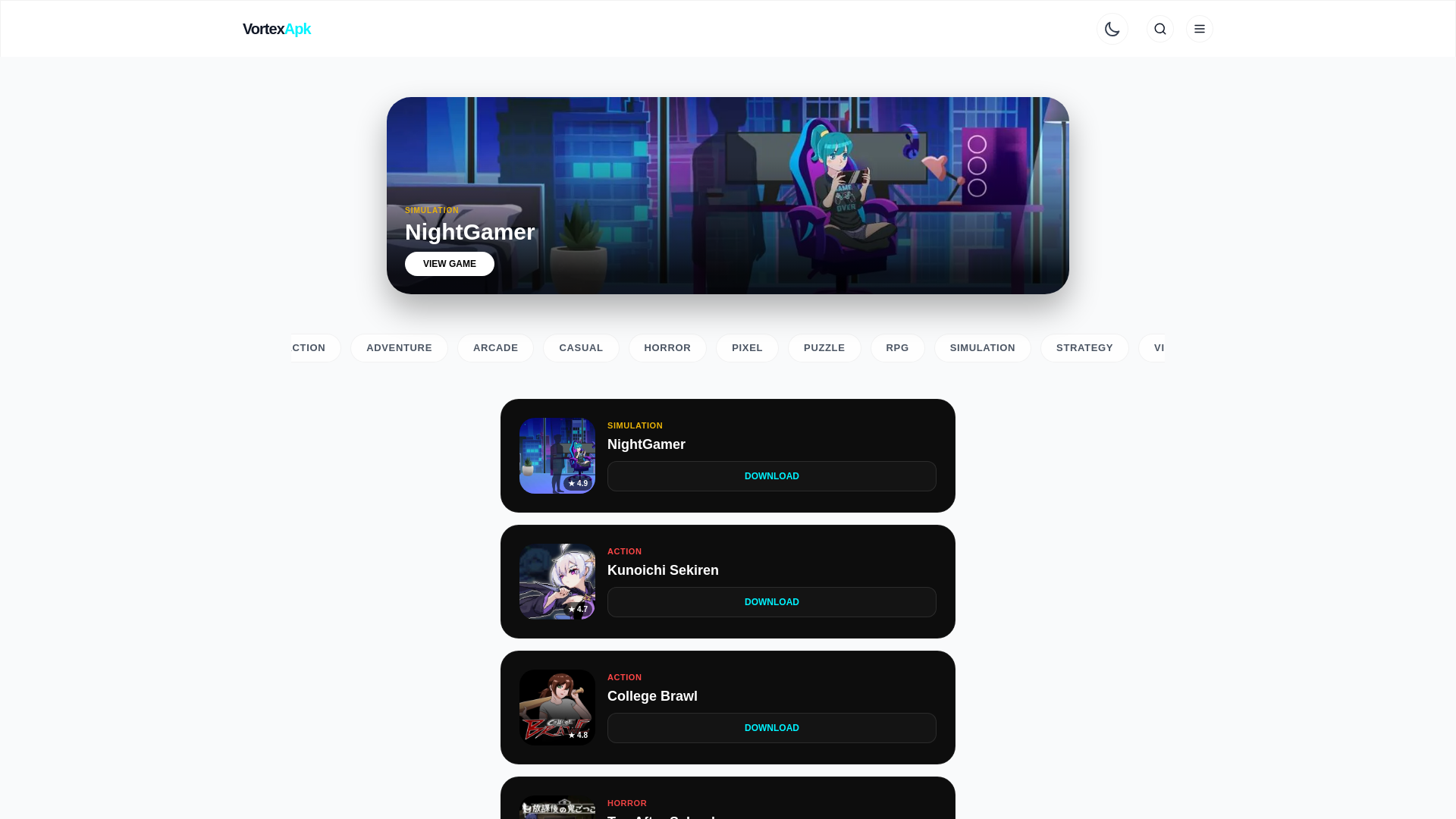 website screenshot of https://vortexapk.online