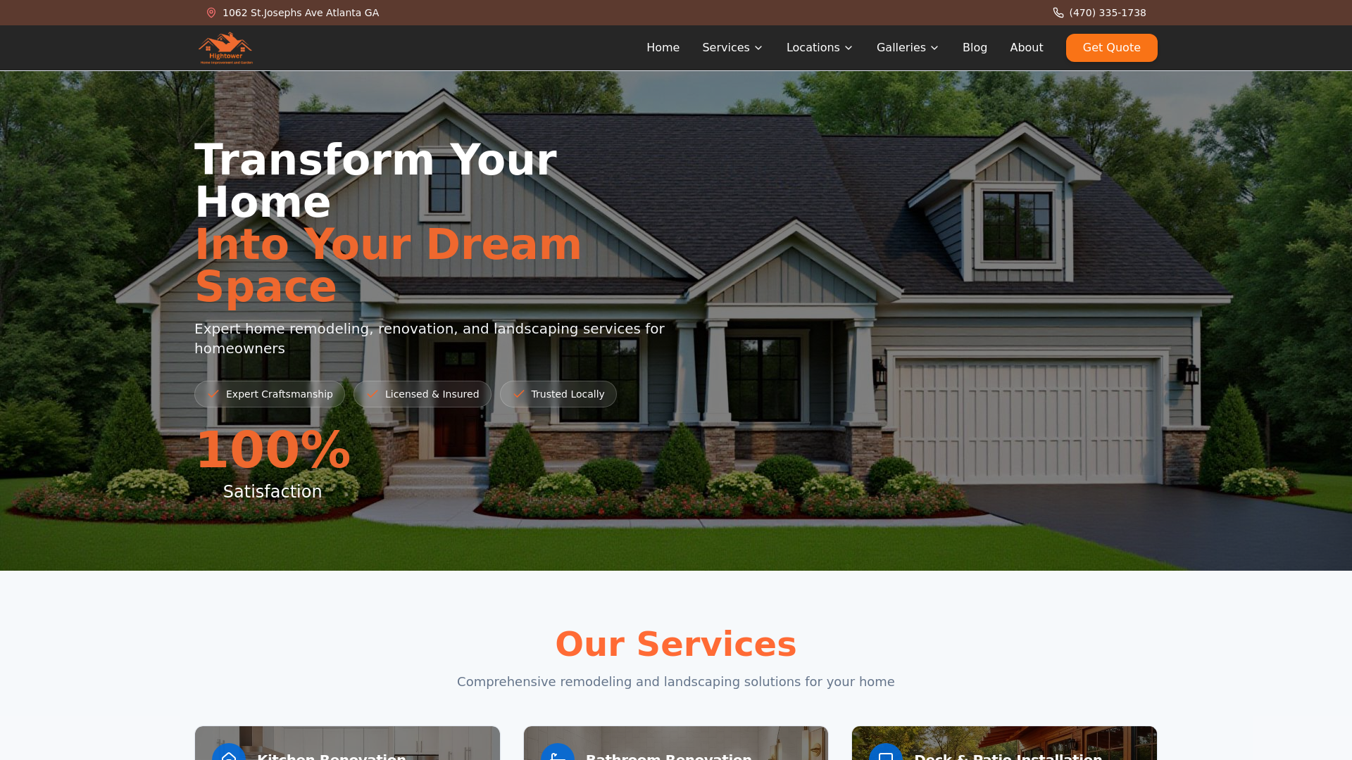 website screenshot of https://hightowerhomeimprovementsandgarden.com/